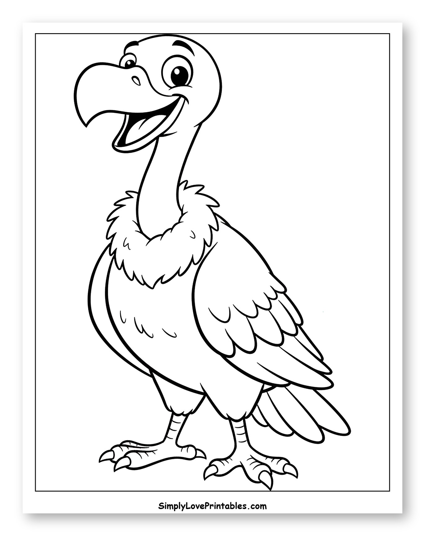 Happy Cartoon Vulture Standing Coloring Sheet for Toddlers