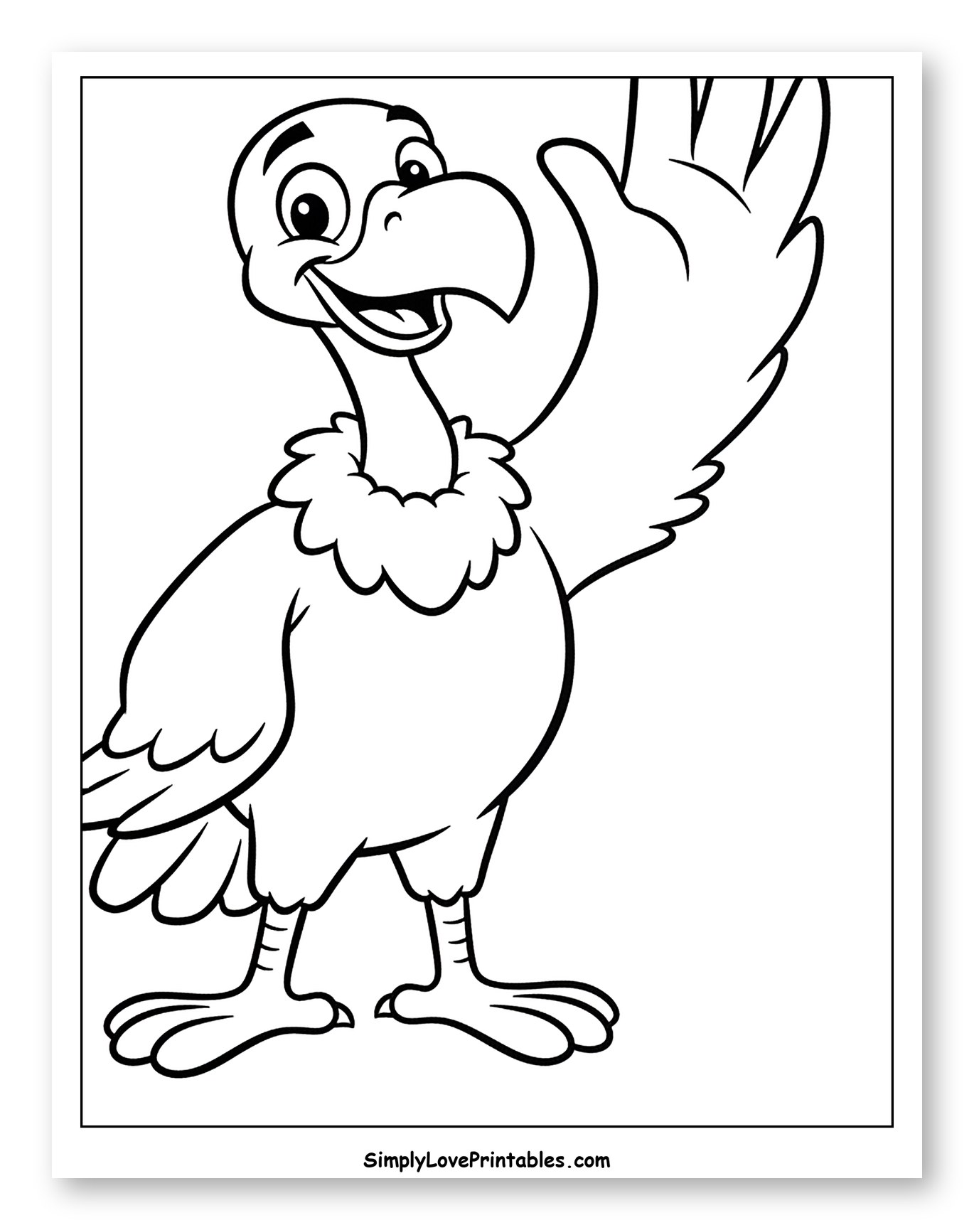 Happy Cartoon Vulture Waving Hello Coloring Page for Toddlers