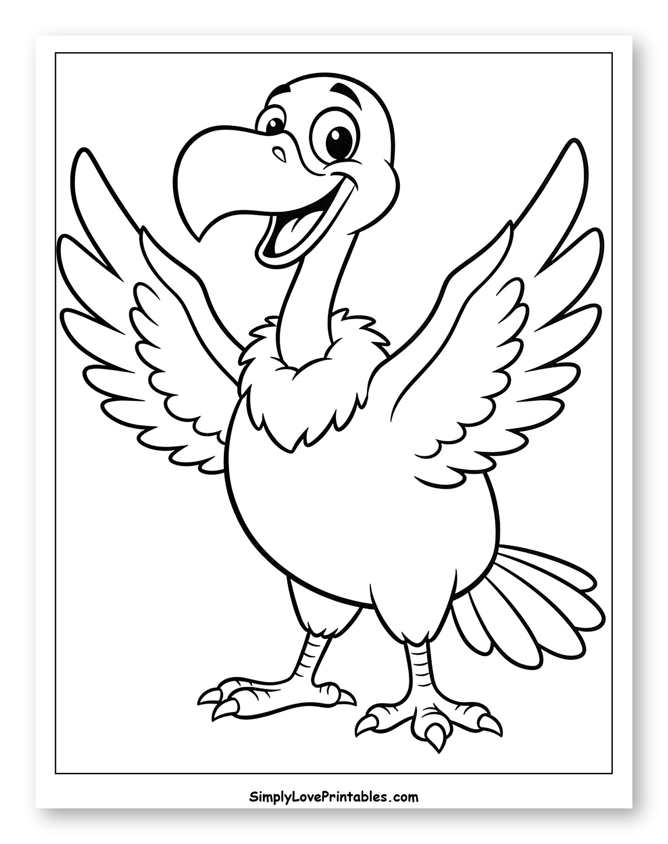 Happy Cartoon Vulture with Open Wings Coloring Sheet for Toddlers