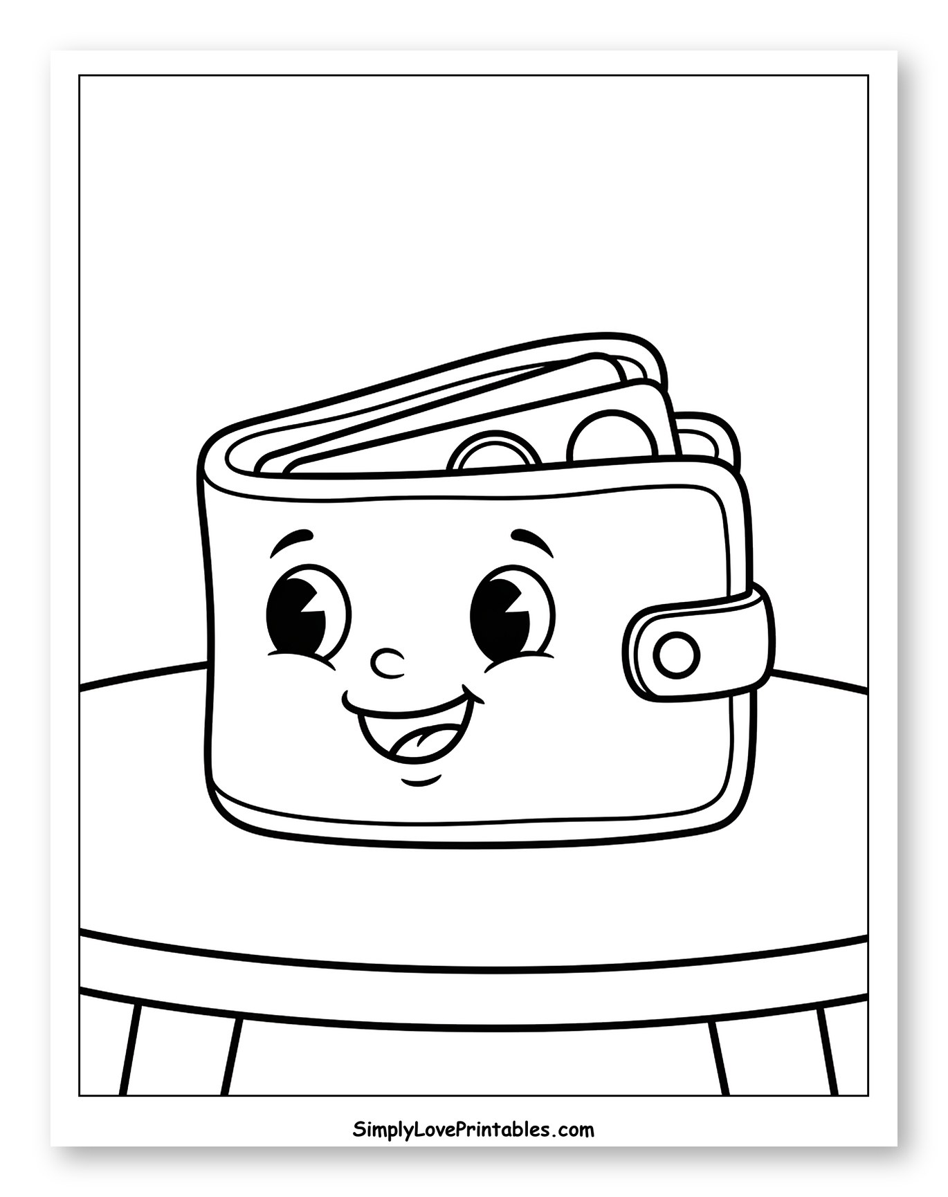 Happy Cartoon Wallet Full of Money to Color for Toddlers