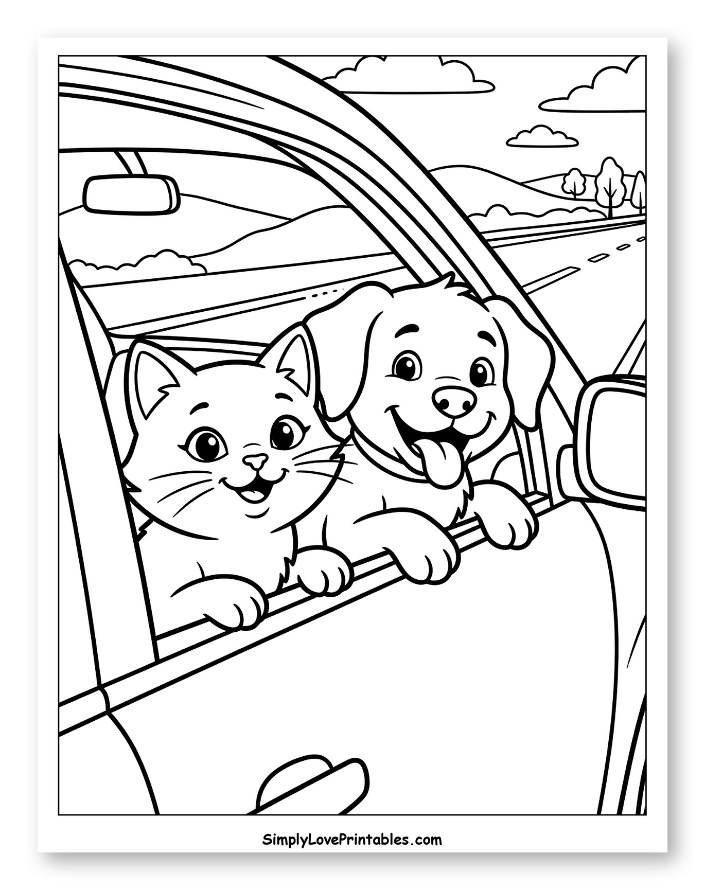 Happy Cat and Dog on Road Trip