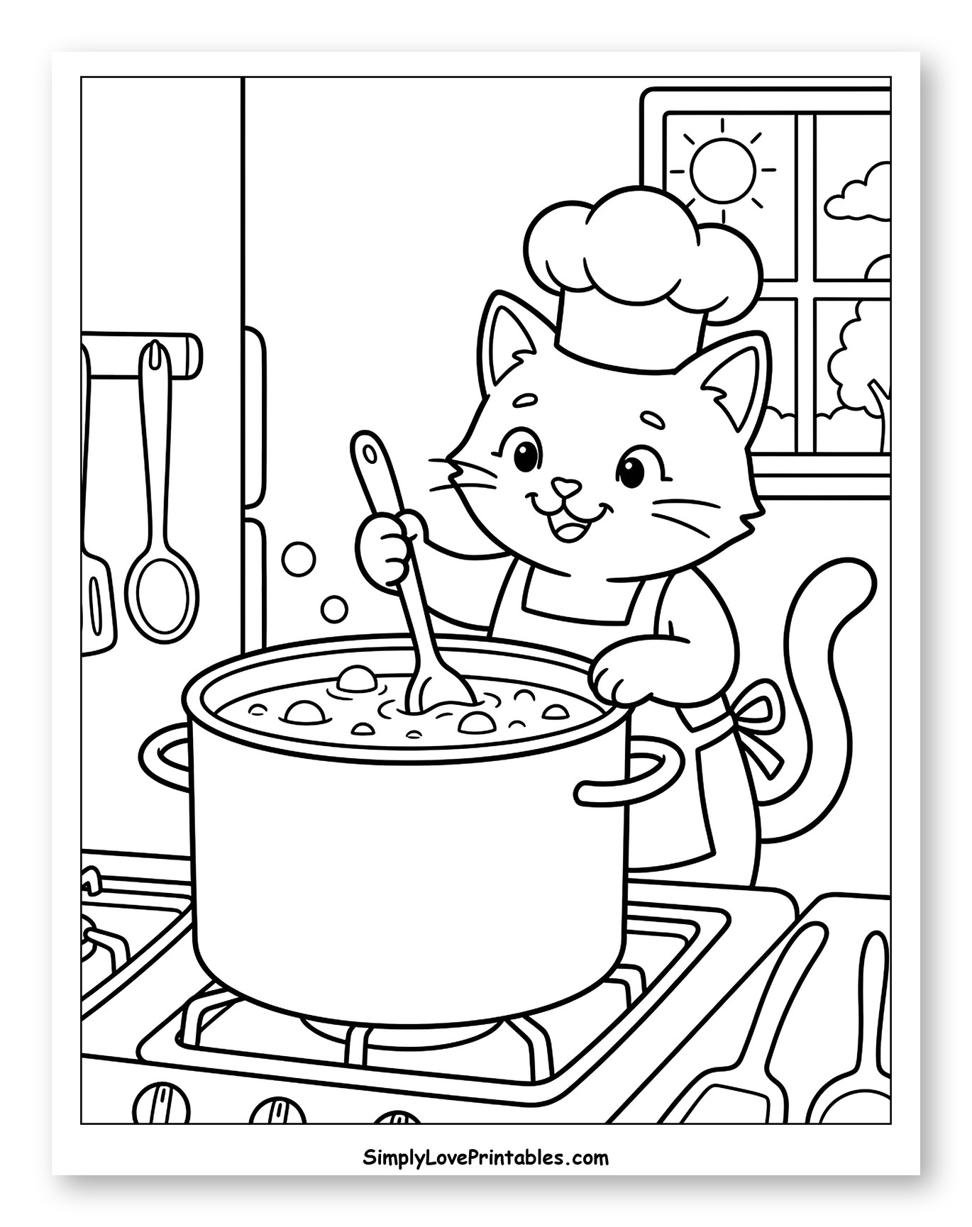 Happy Cat Chef Stirring Soup