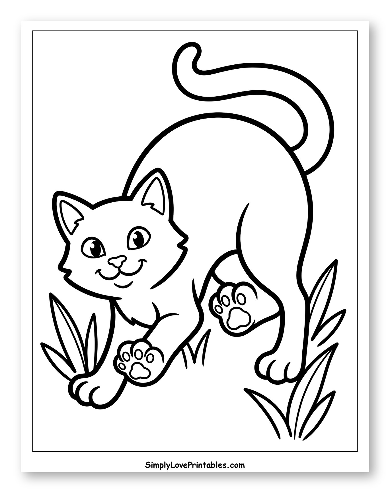Happy Cat in Pouncing Stance in Grass