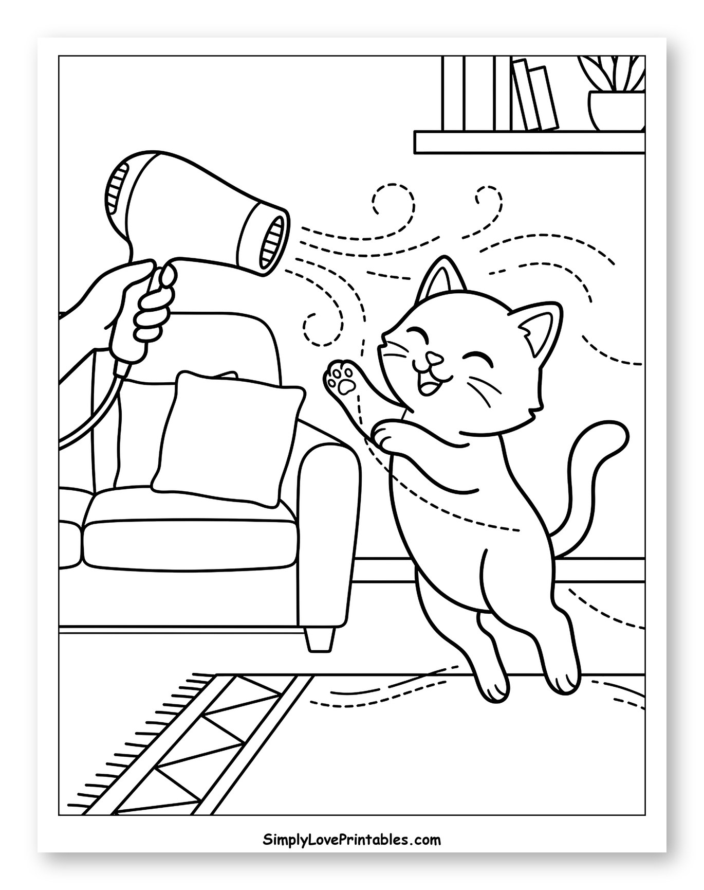 Happy Cat Playing with Hair Dryer to Color for Kids