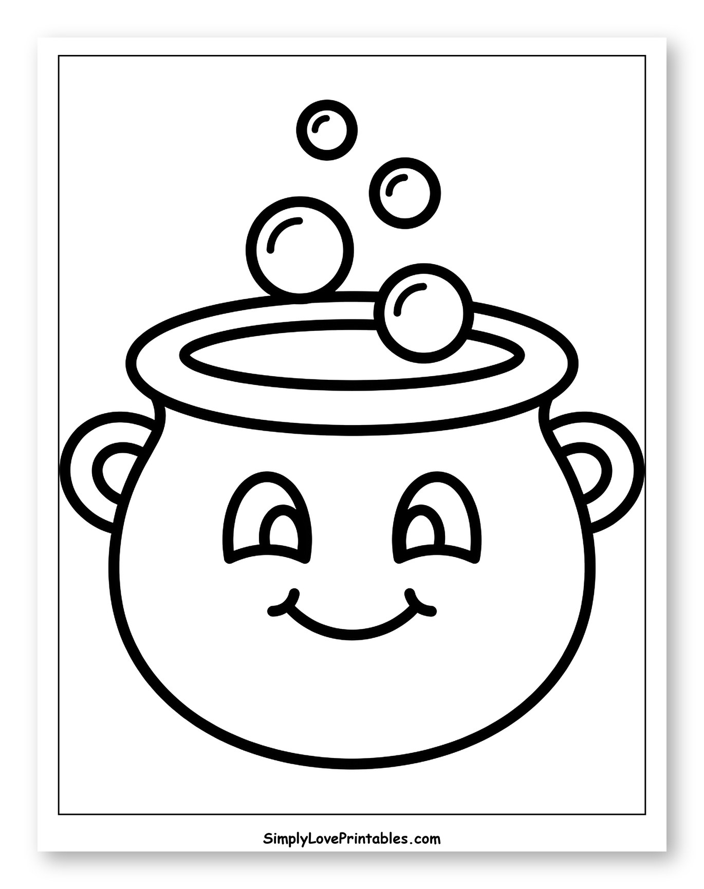 Happy Cauldron with Bubbling Potion Coloring Page for Toddlers