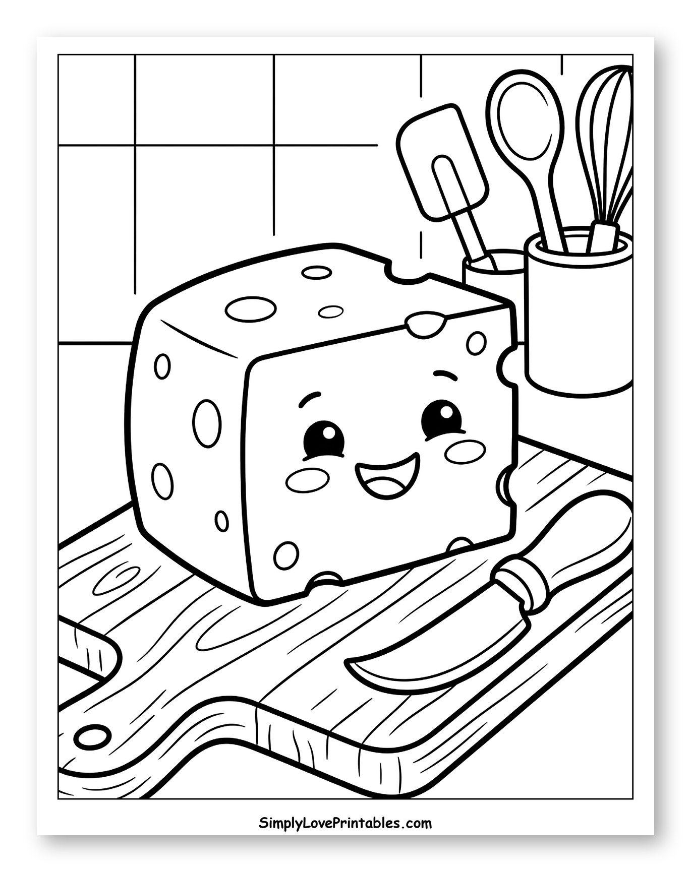 Happy Cheese Block with Knife and Utensils