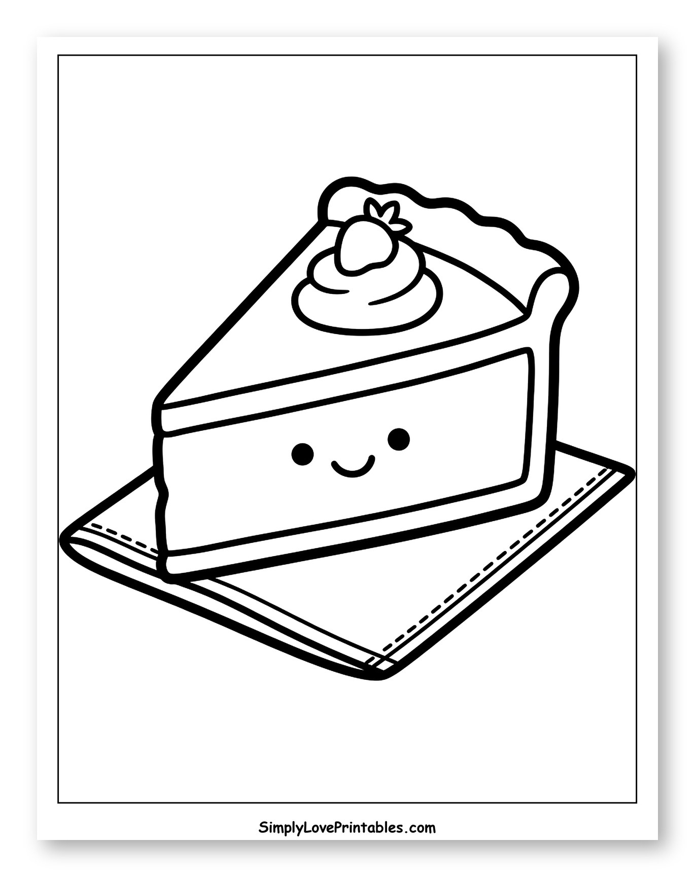 Happy Cheesecake Slice with Strawberry Topping Coloring Page for Toddlers