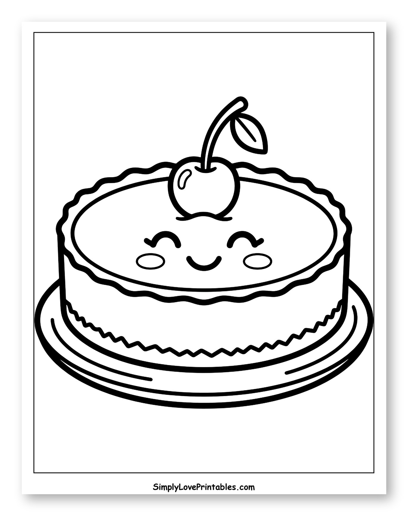 Happy Cheesecake with a Cherry on Top to Color for Toddlers