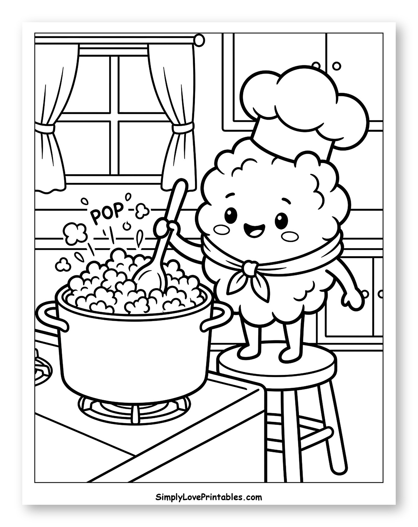 Happy Chef Character Making Popcorn