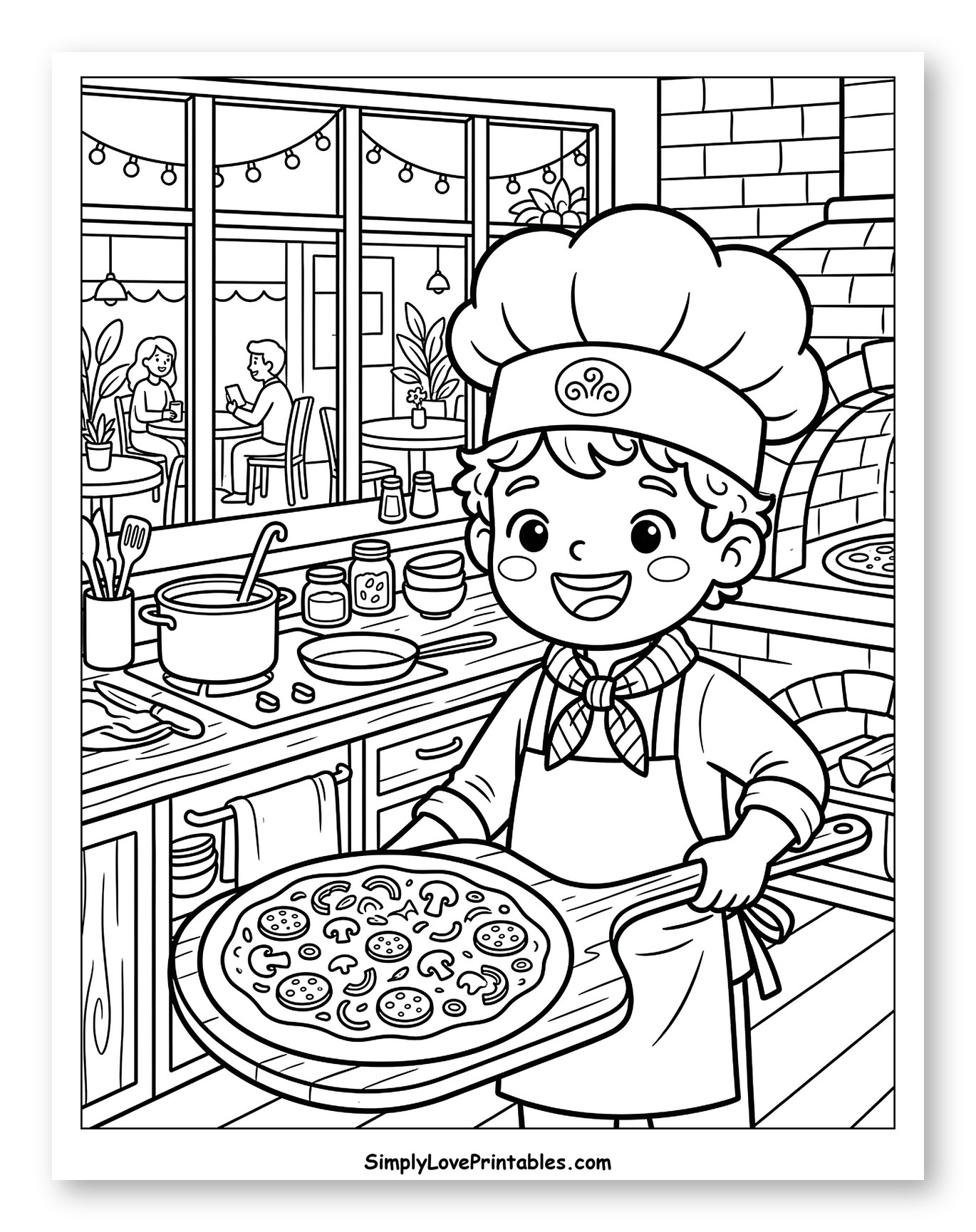Happy Chef Holding Fresh Pizza