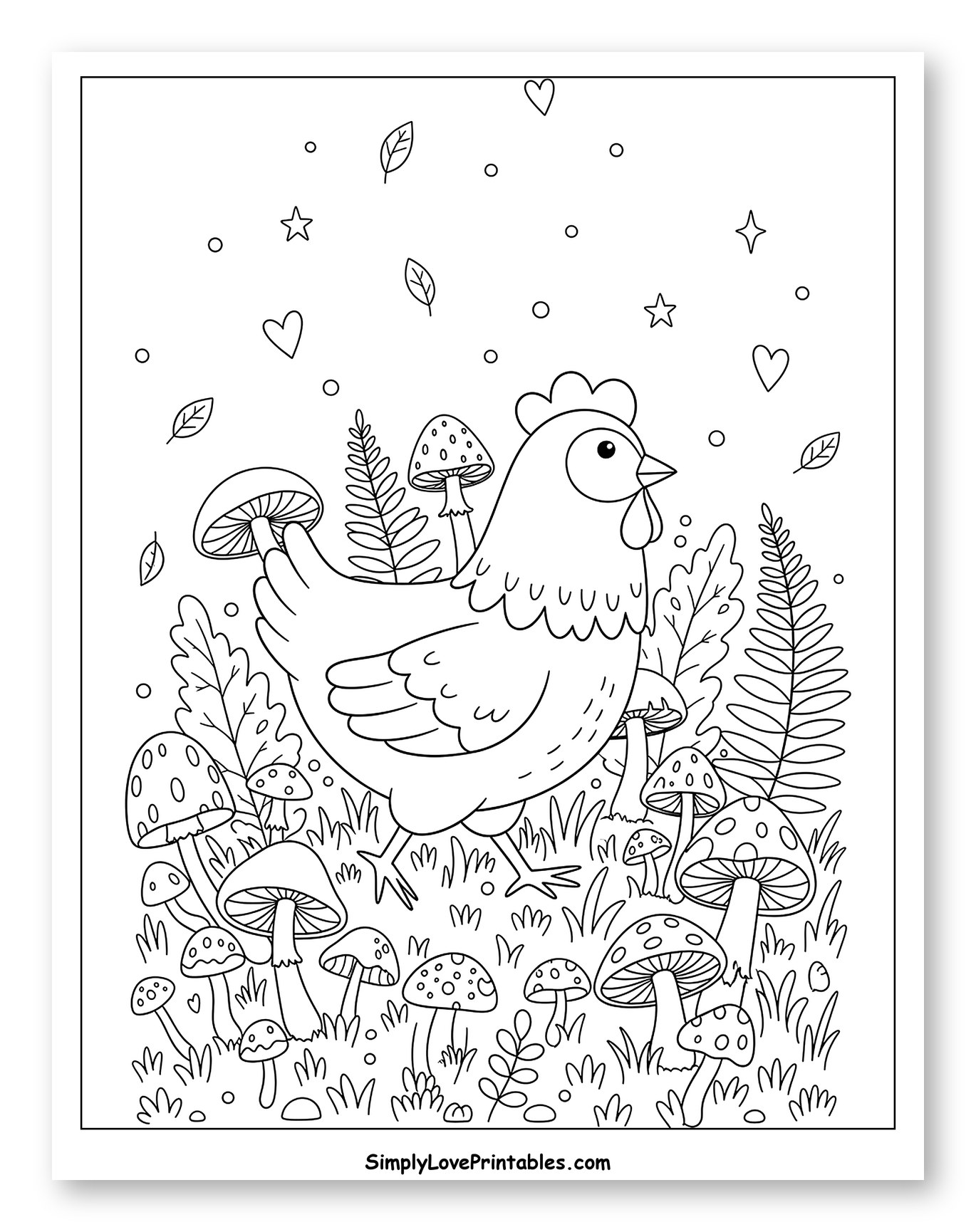 Happy Chicken in a Mushroom Forest