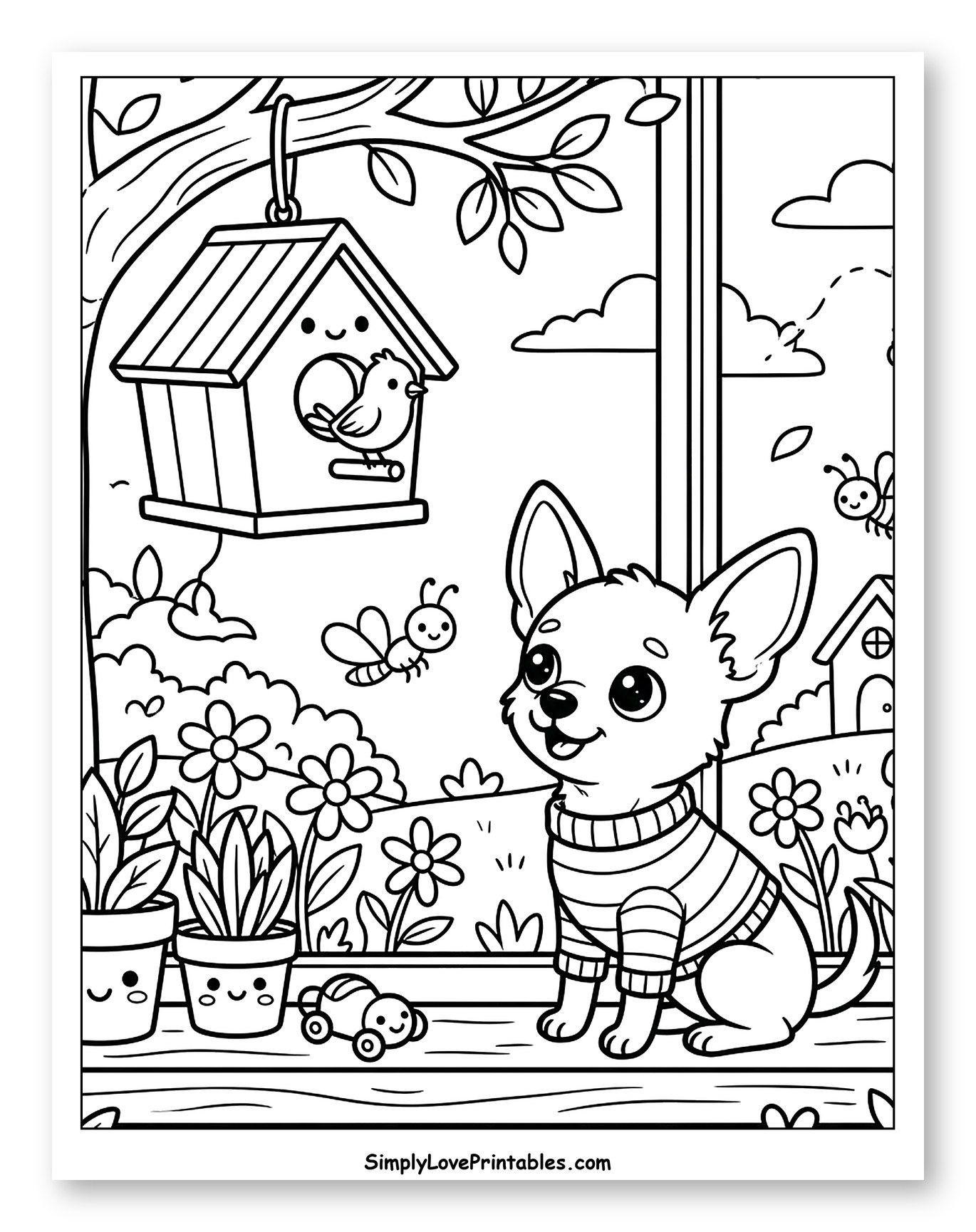 Happy Chihuahua Puppy Watching Bees in Garden