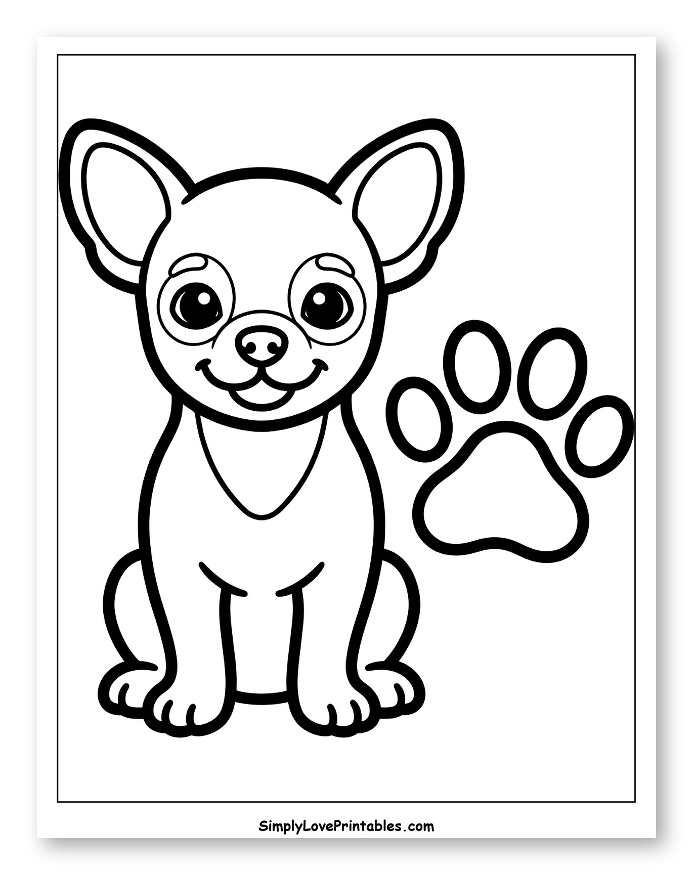 Happy Chihuahua with a Paw Print to Color for Toddlers