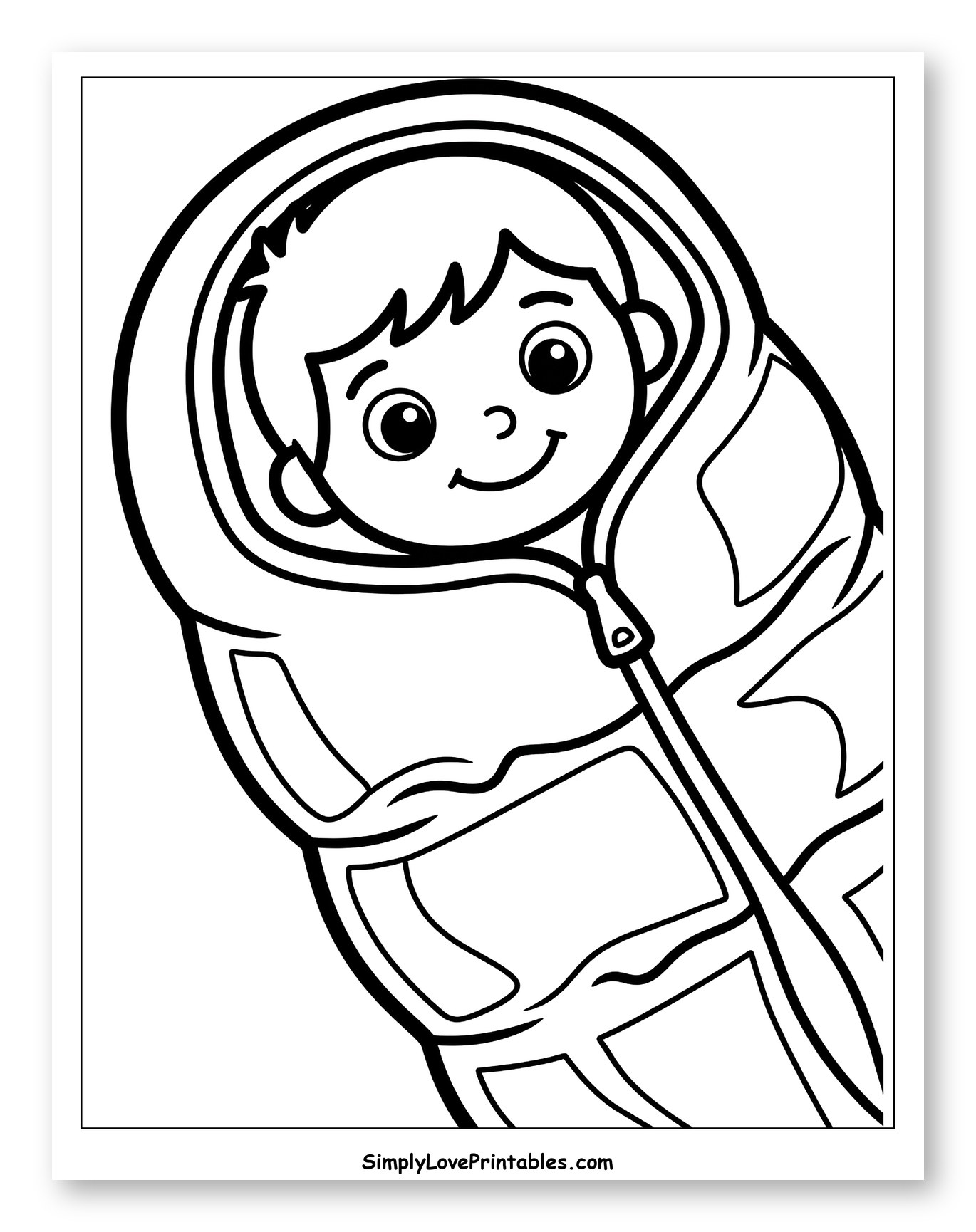 Happy Child in a Sleeping Bag Coloring Page for Toddlers