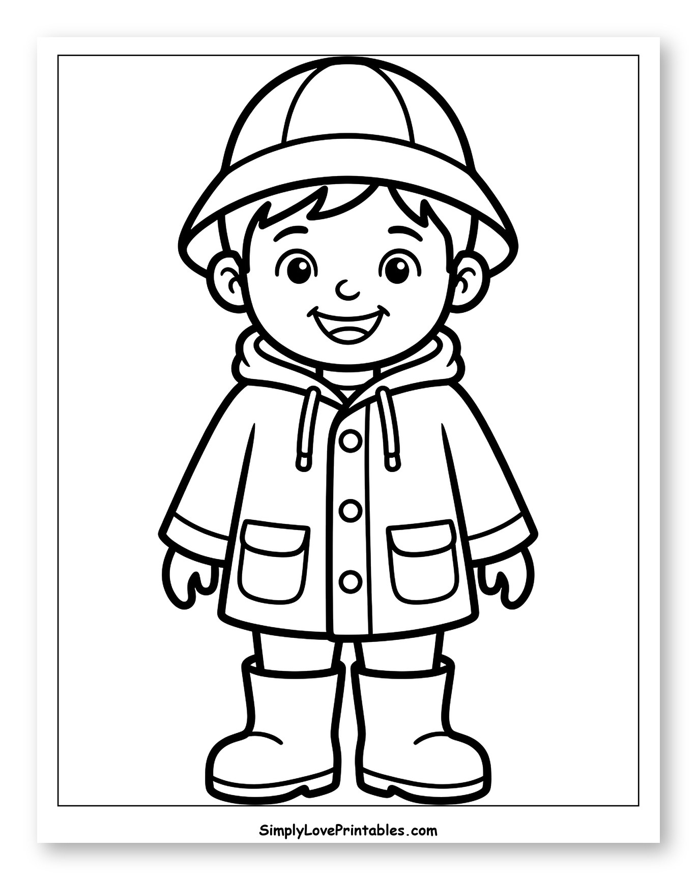 Happy Child in Rain Jacket and Hat