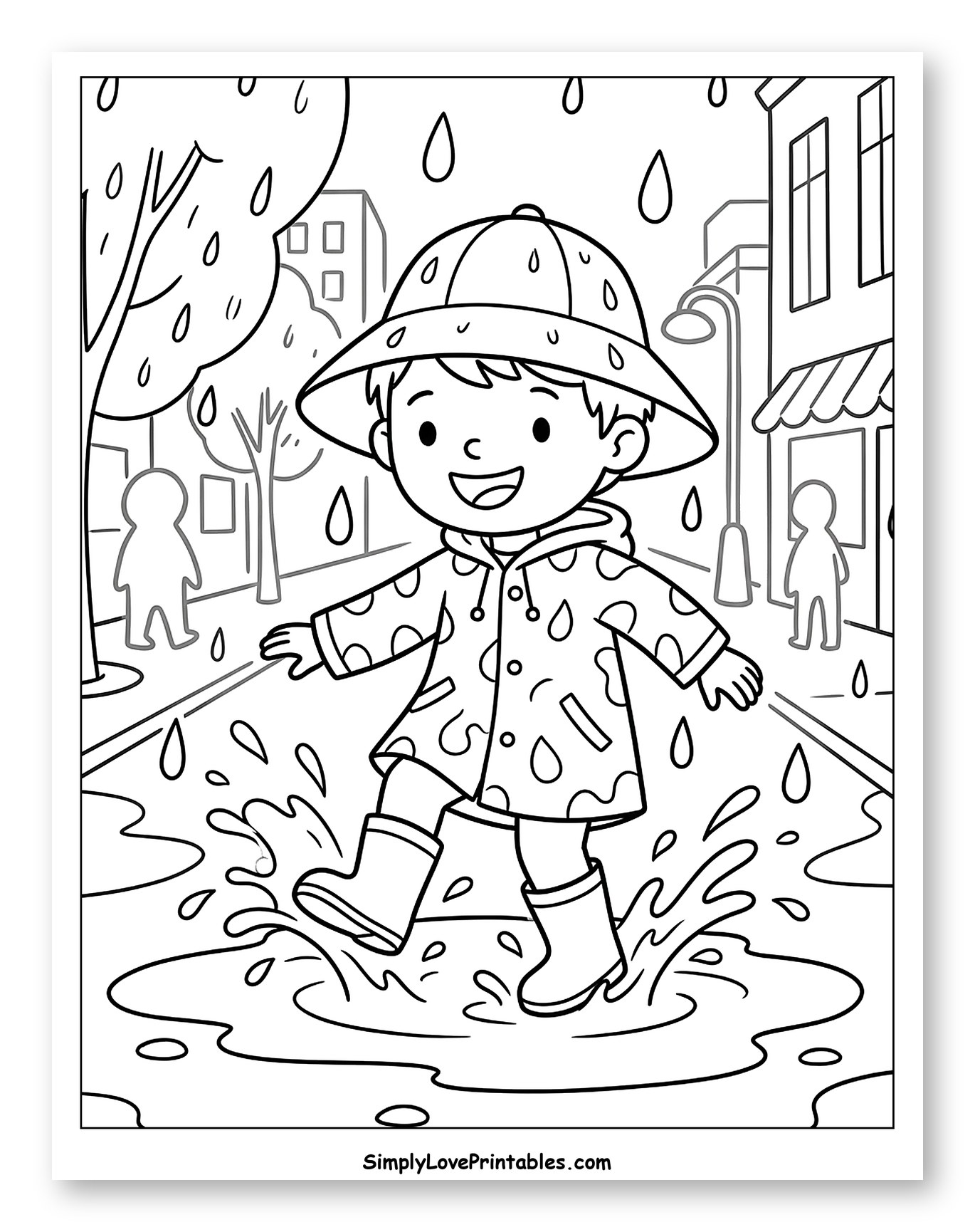 Happy Child Splashing in Rain Puddles