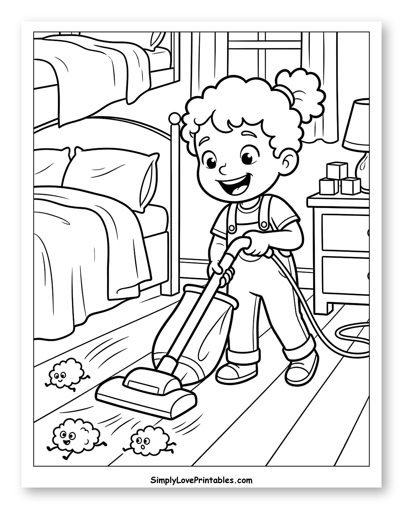 Happy Child Vacuuming Up Dust Bunnies