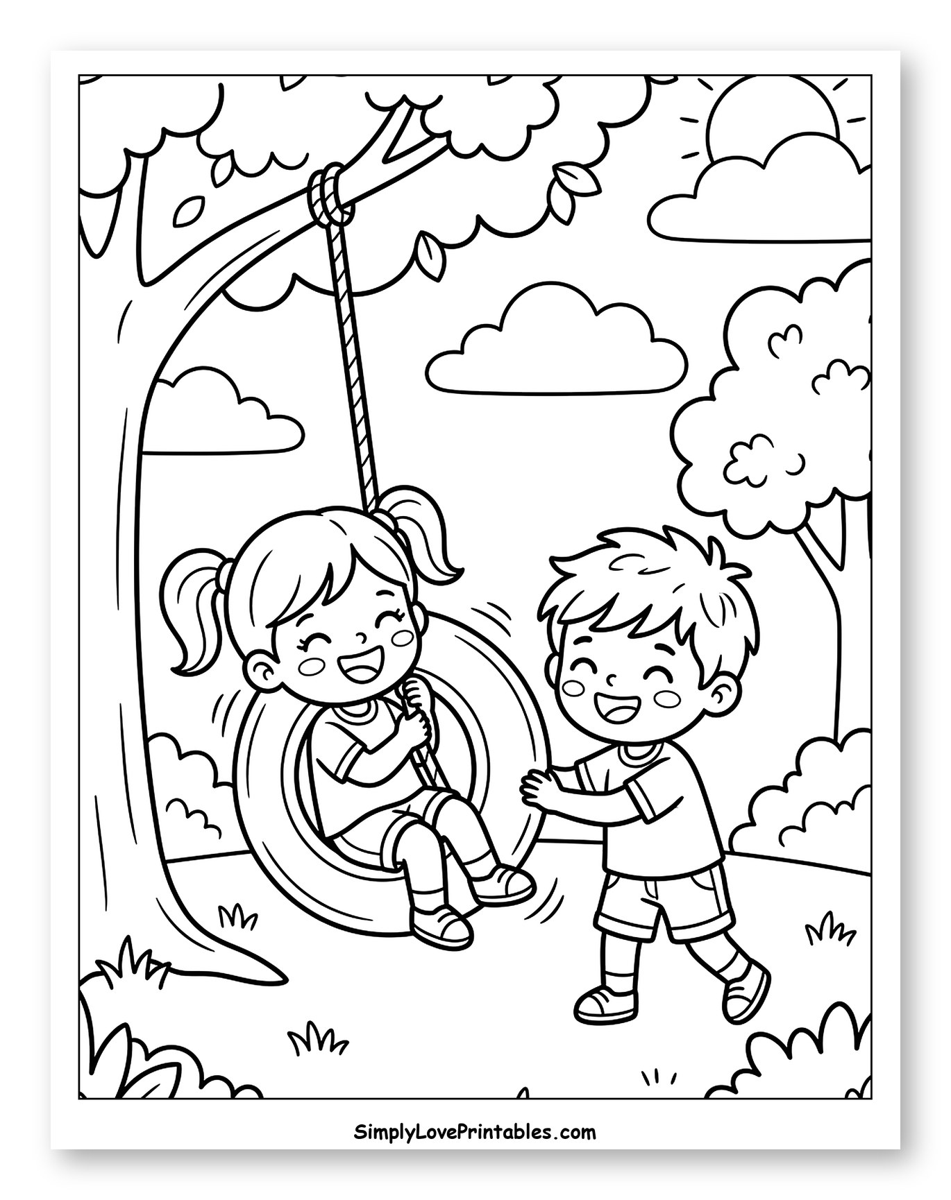 Happy Children on a Tire Swing