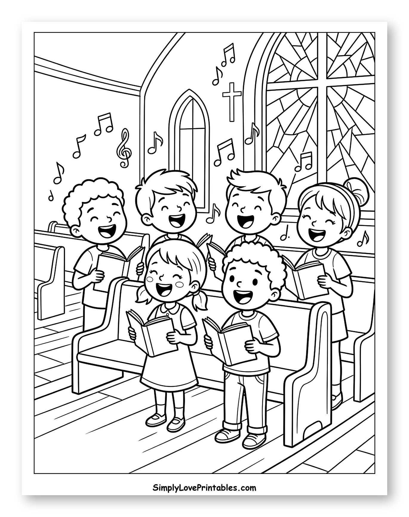 Happy Children Singing Hymns in Church
