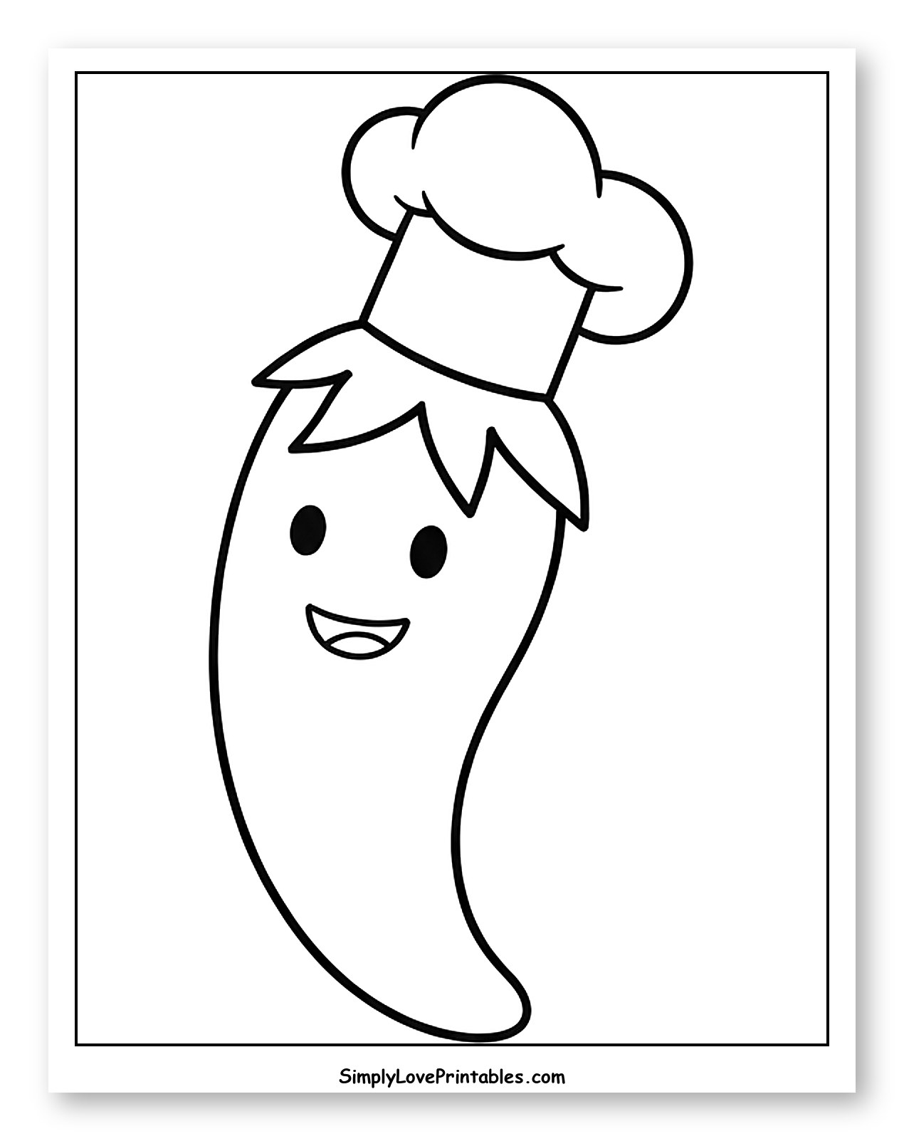 Happy Chili Pepper with Chef Hat Coloring Page for Toddlers