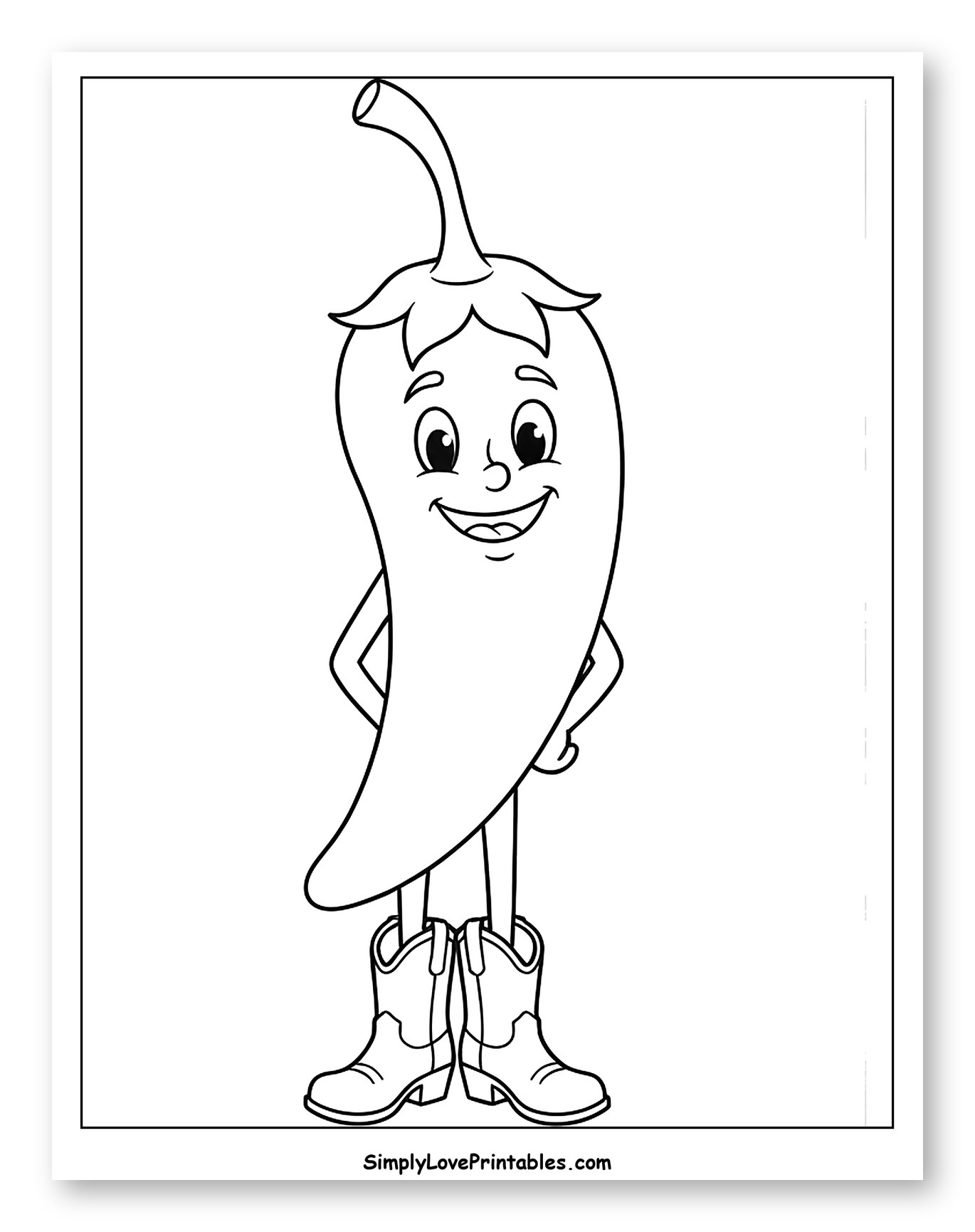 Happy Chili Pepper with Cowboy Boots Coloring Sheet for Toddlers