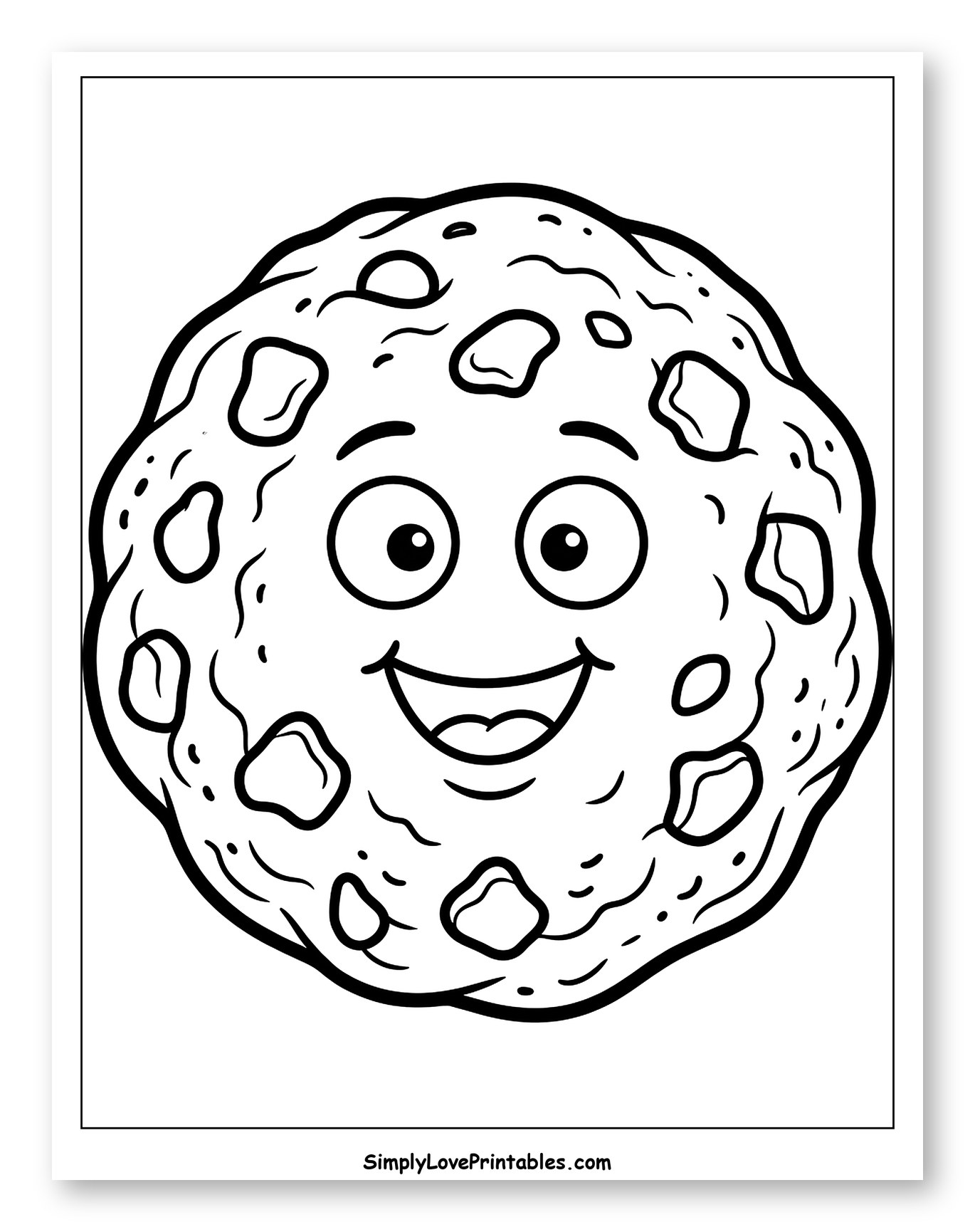 Happy Chocolate Chip Cookie Character Coloring Sheet for Toddlers