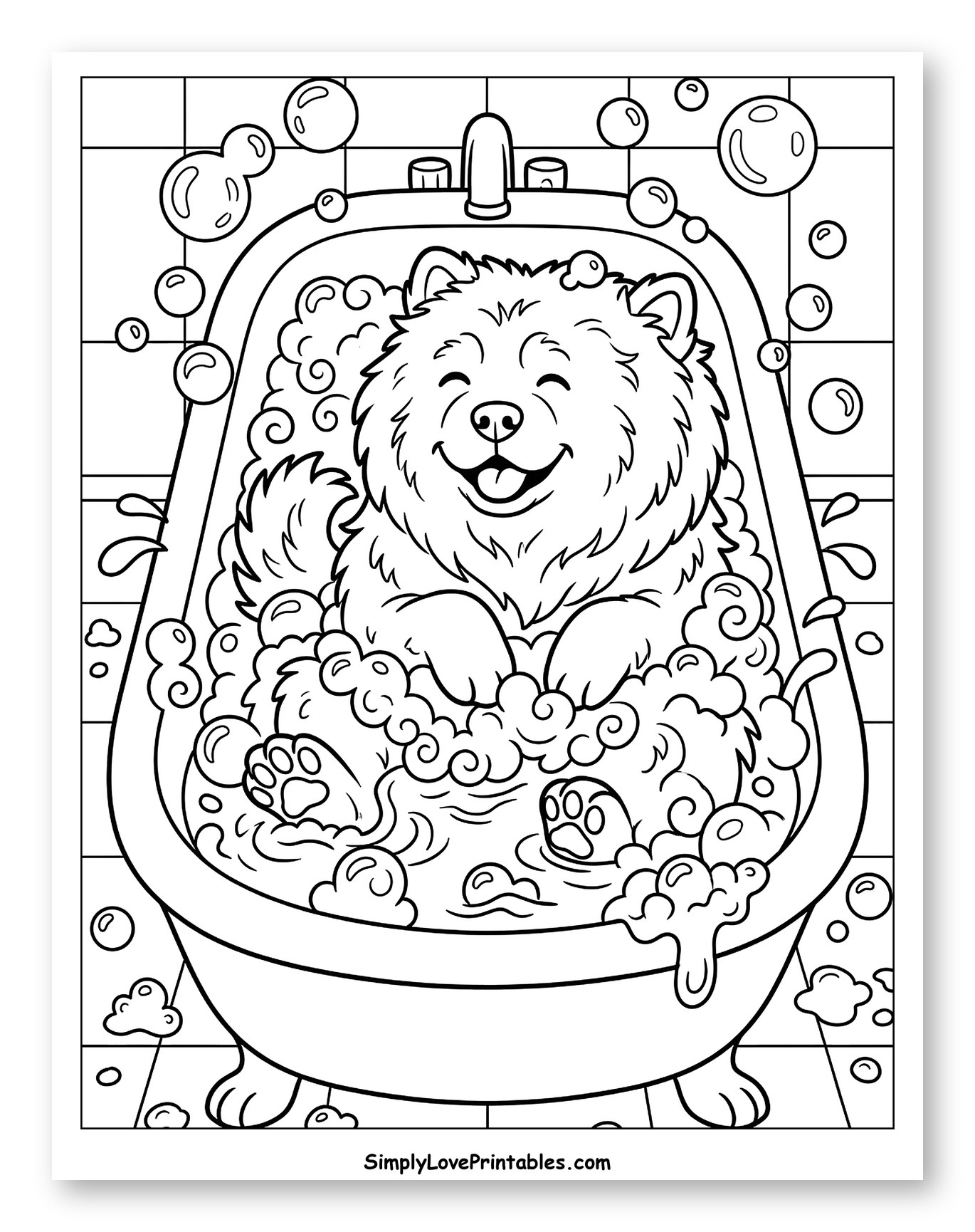 Happy Chow Chow in a Bubble Bath
