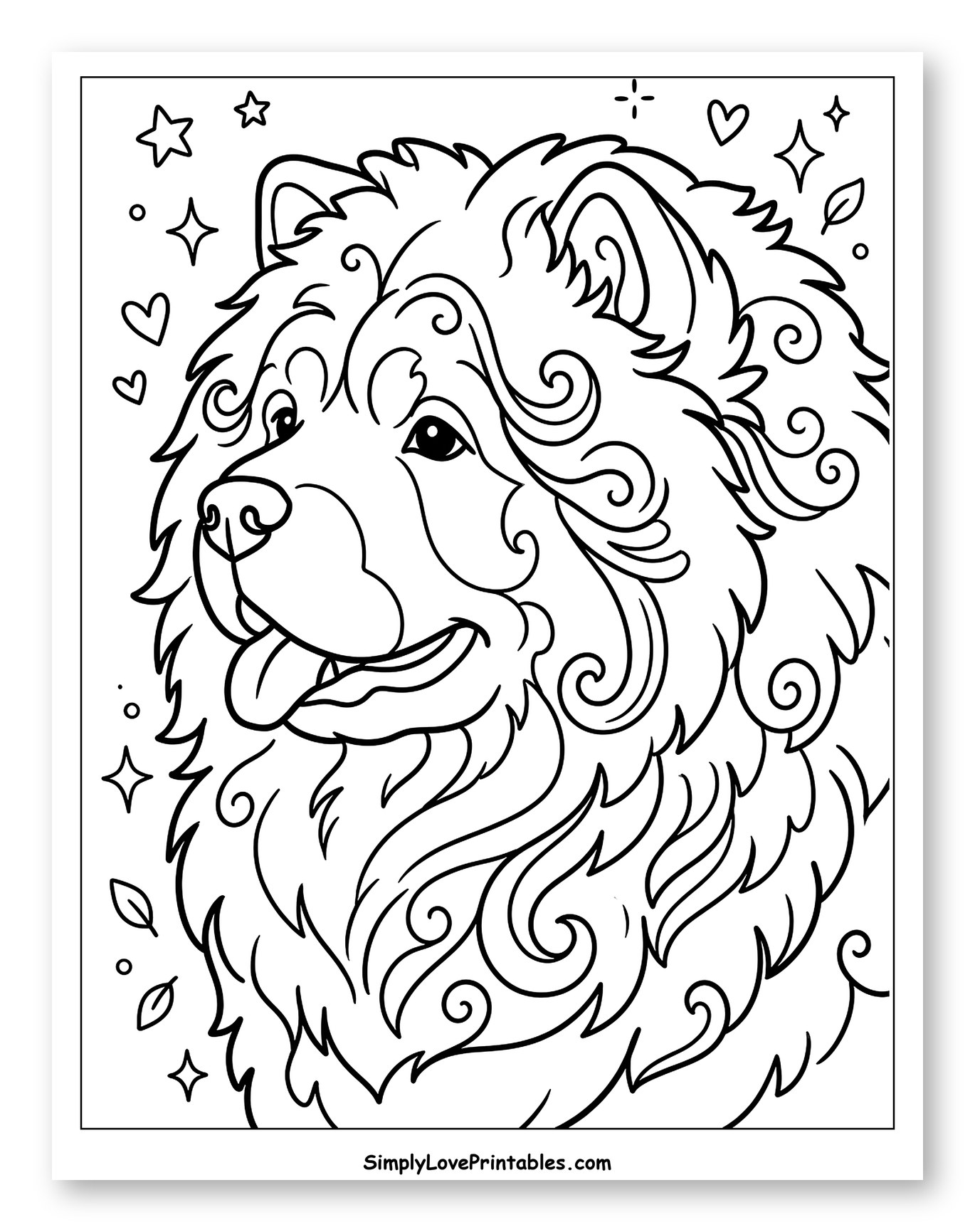 Happy Chow Chow with Swirling Fur to Color for Adults