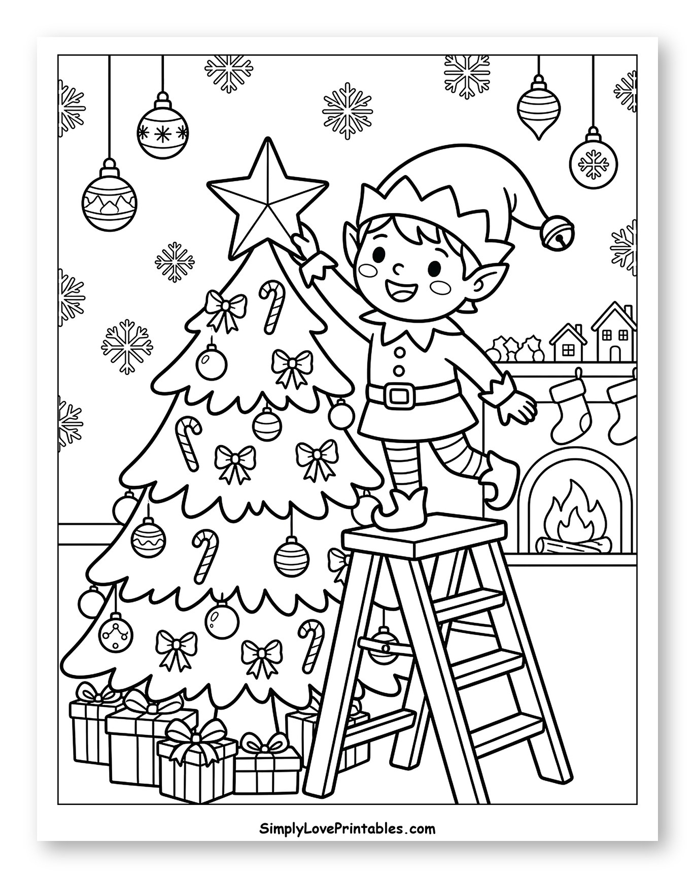 Happy Christmas Elf Decorating the Tree