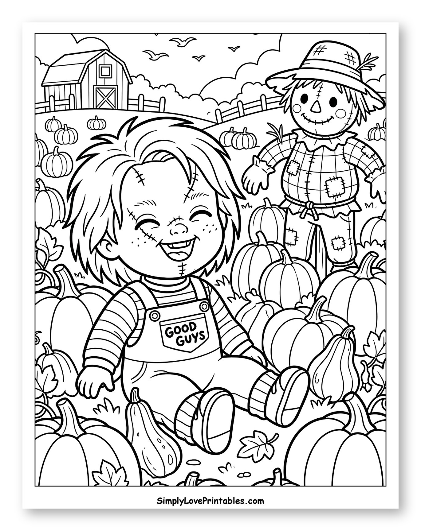 Happy Chucky Doll in a Pumpkin Patch