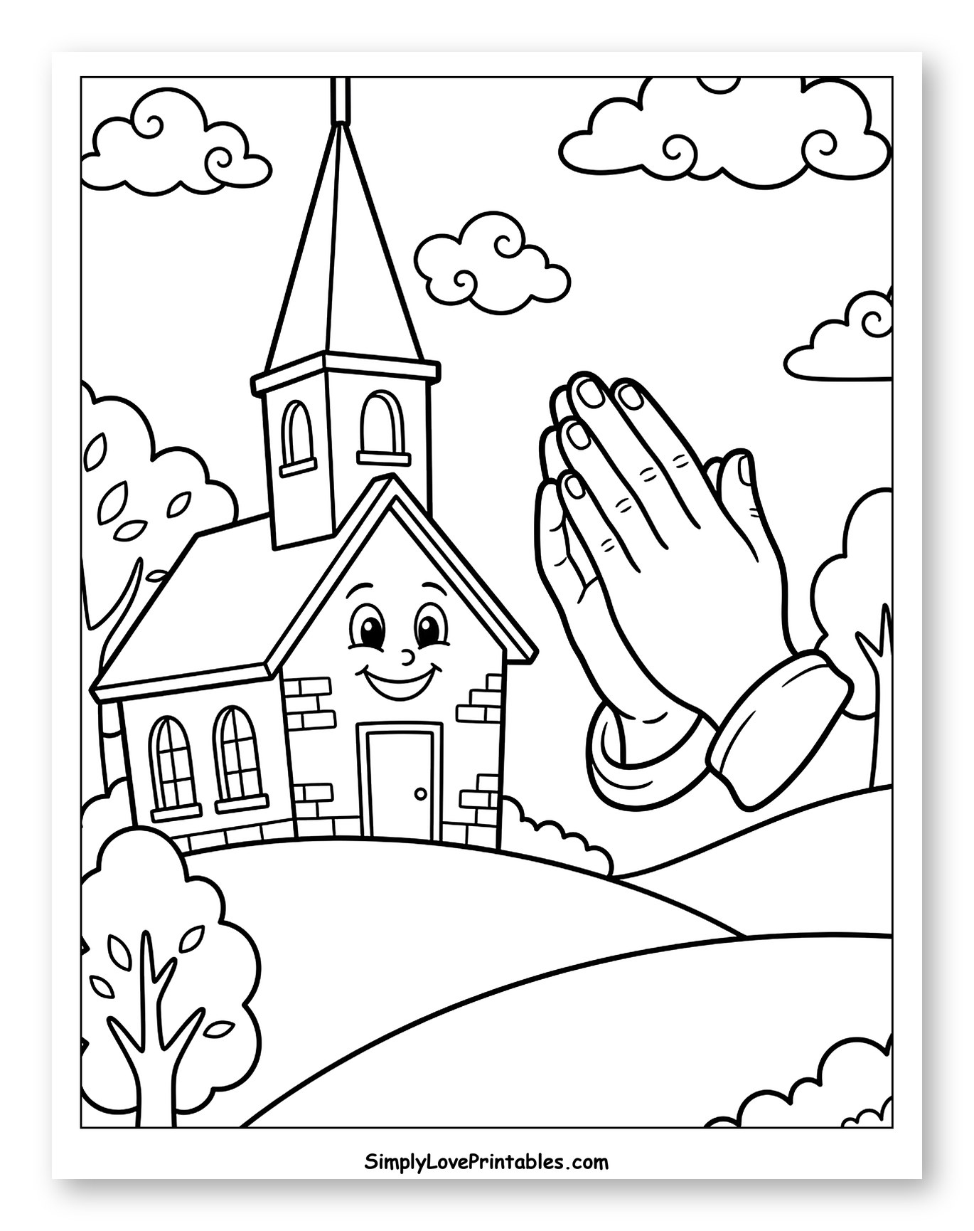 Happy Church with Praying Hands