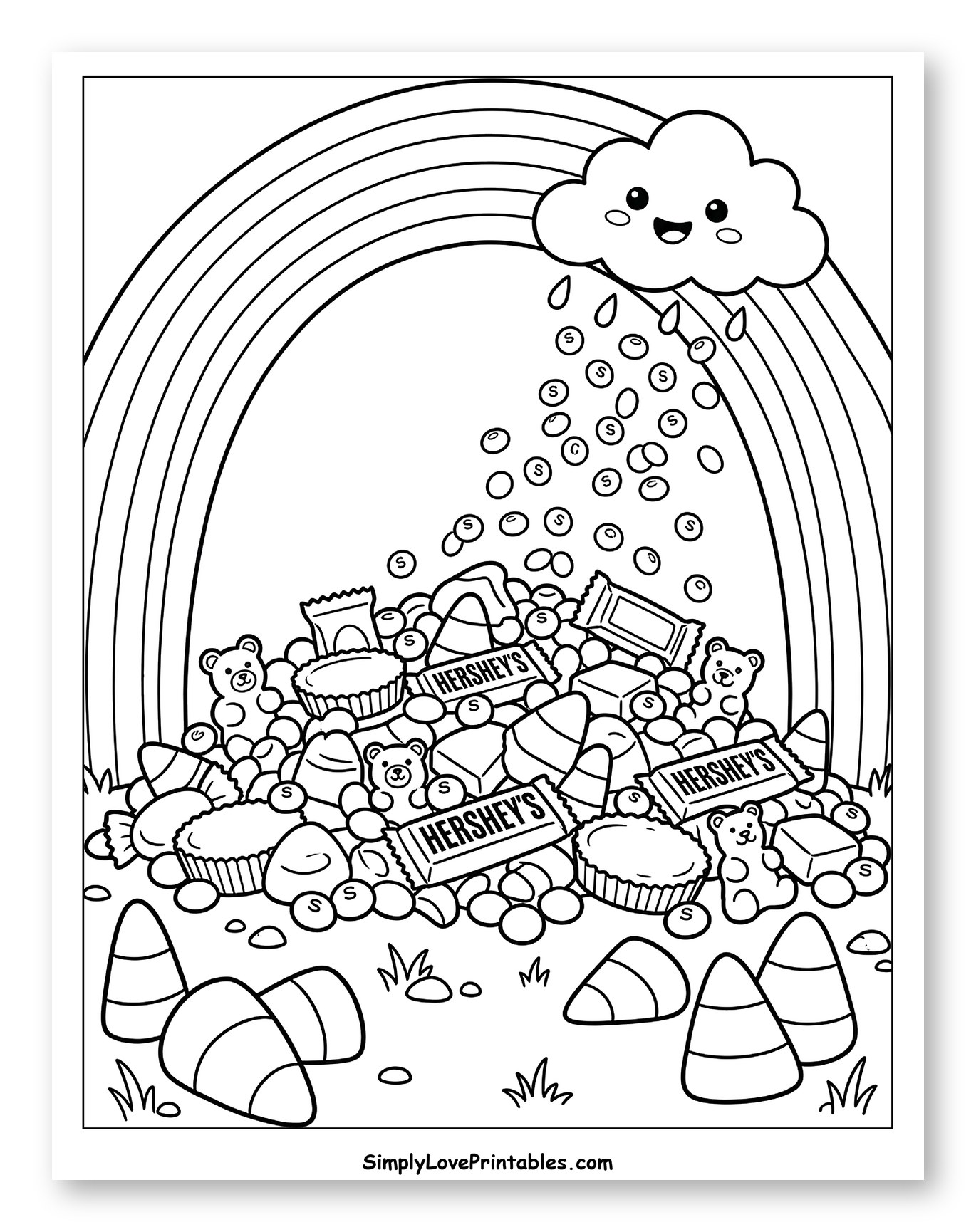 Happy Cloud Raining Halloween Candy and Rainbow