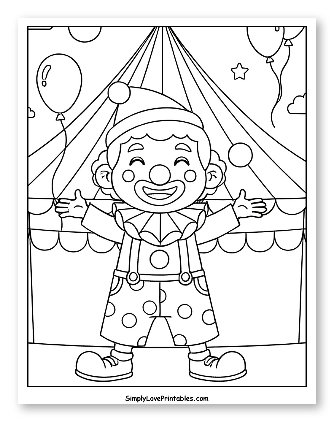 Happy Clown at Circus Tent with Balloons
