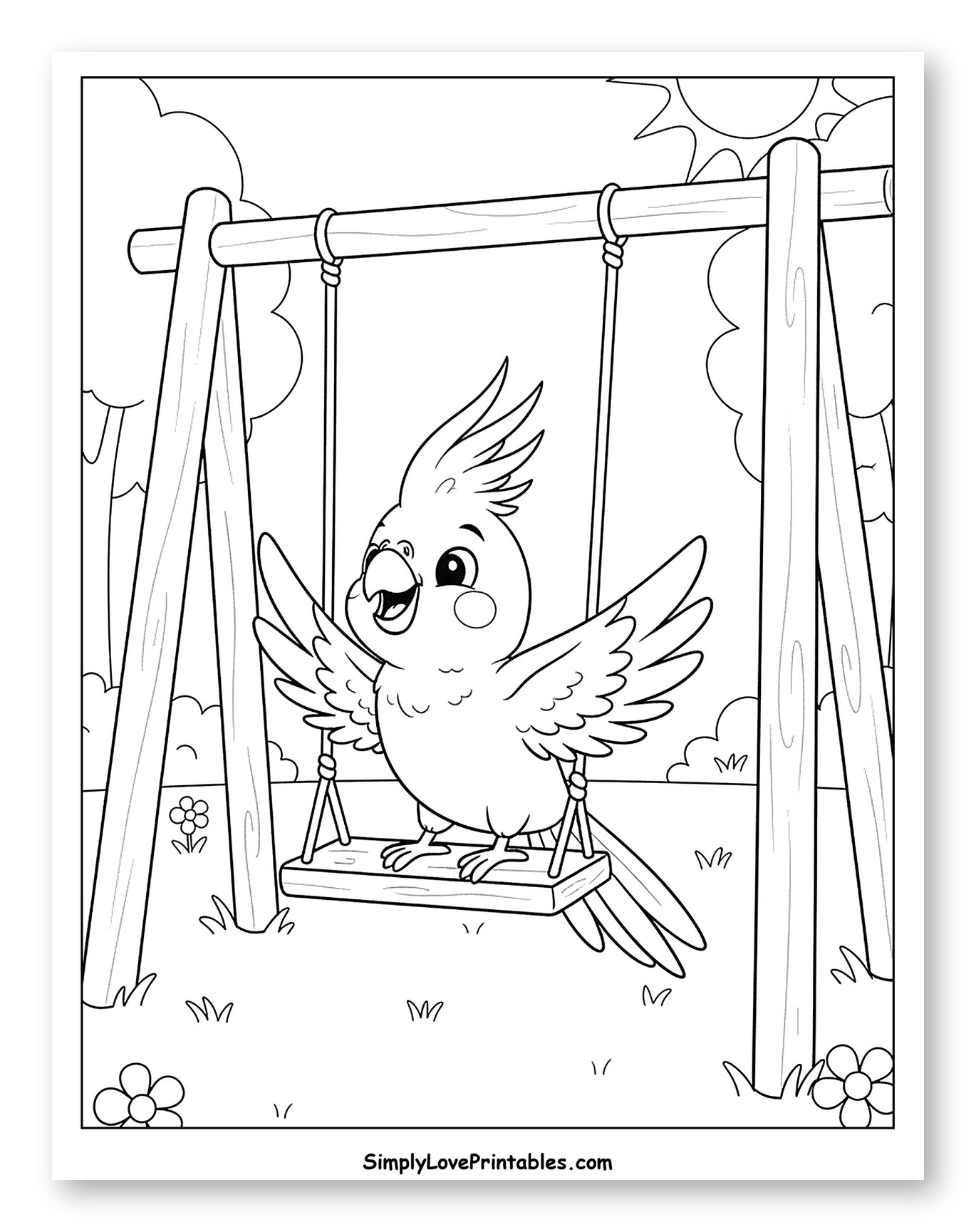 Happy Cockatiel on a Playground Swing