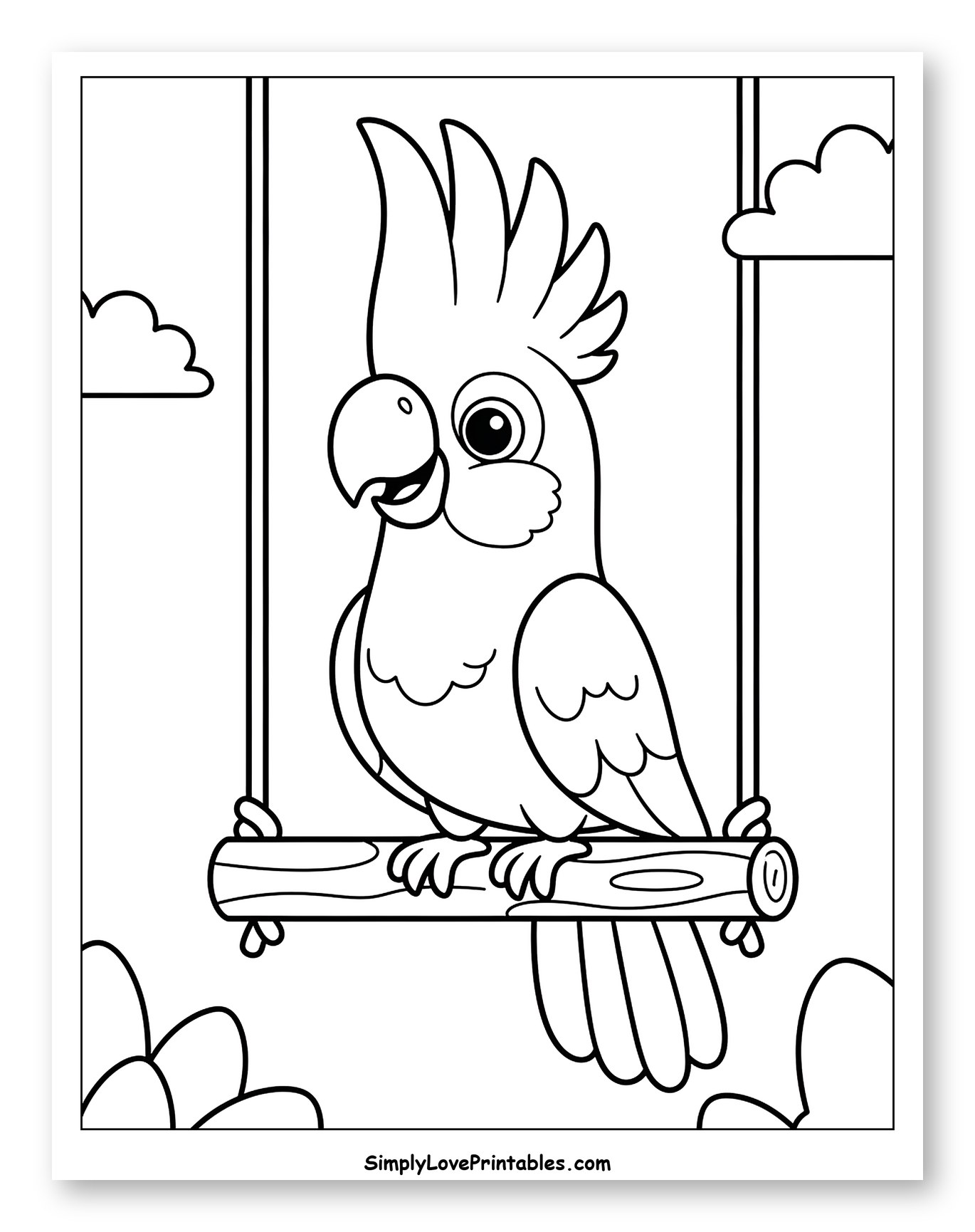 Happy Cockatoo Sitting on a Wooden Swing