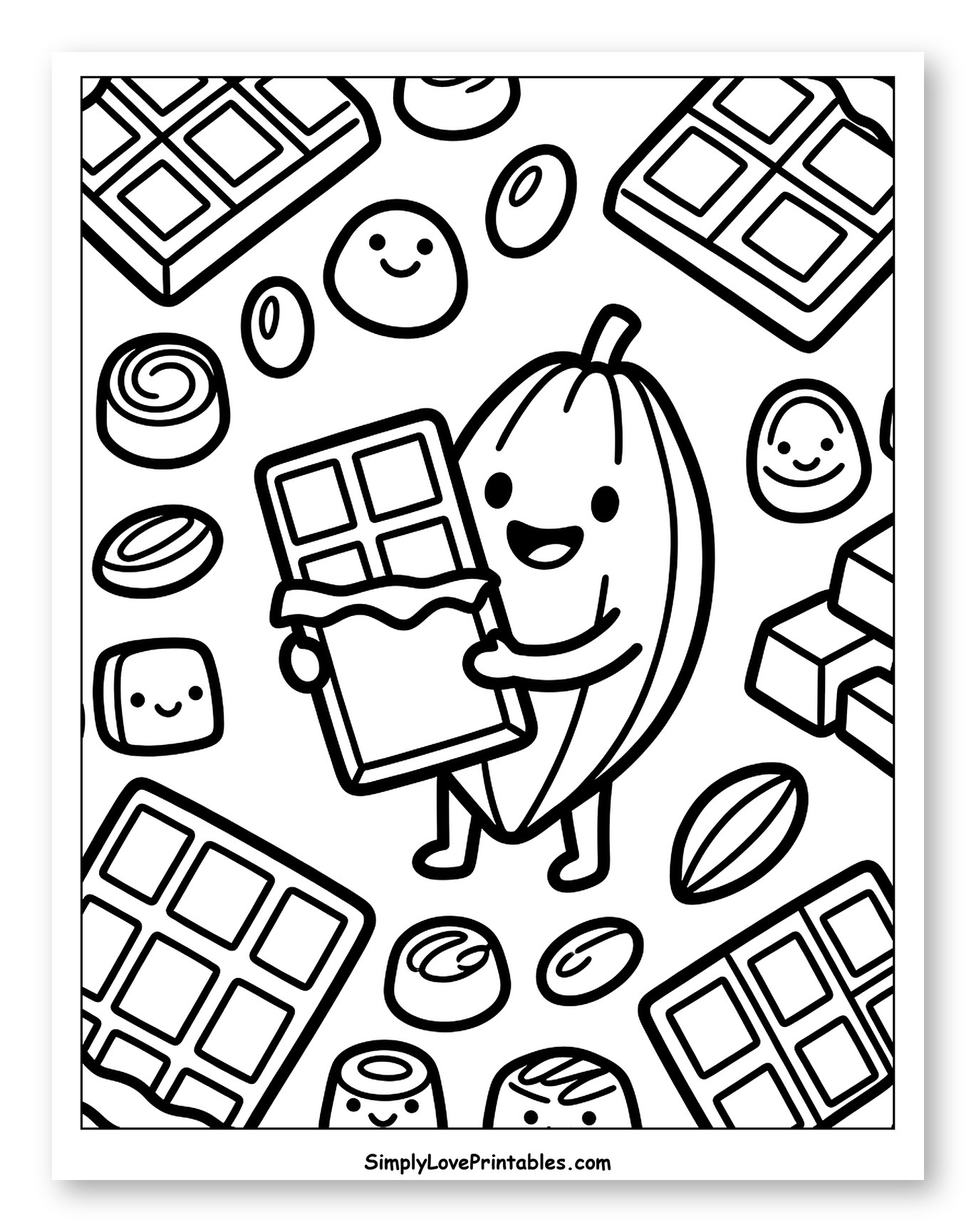 Happy Cocoa Bean Holding a Chocolate Bar