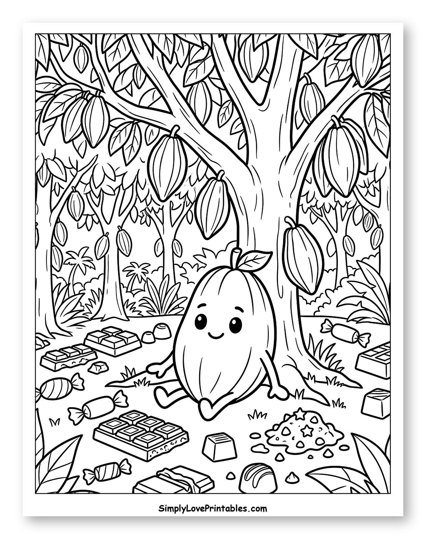 Happy Cocoa Pod Among Chocolate Treats