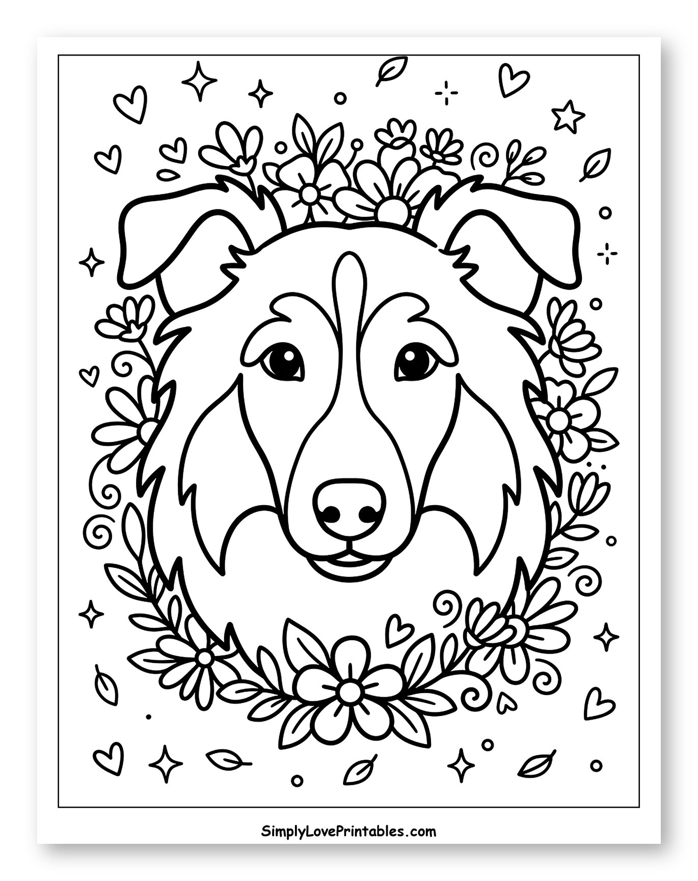 Happy Collie in a Floral Wreath