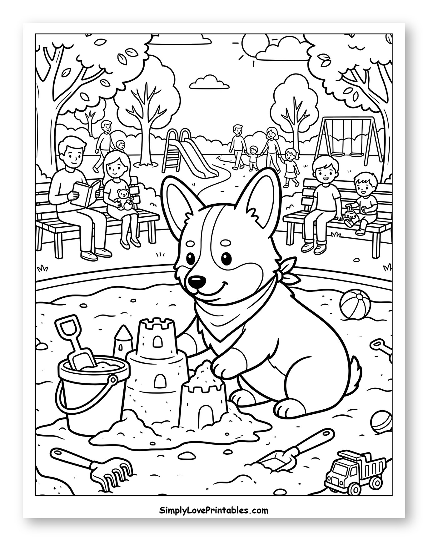 Happy Corgi Playing in Park Sandbox