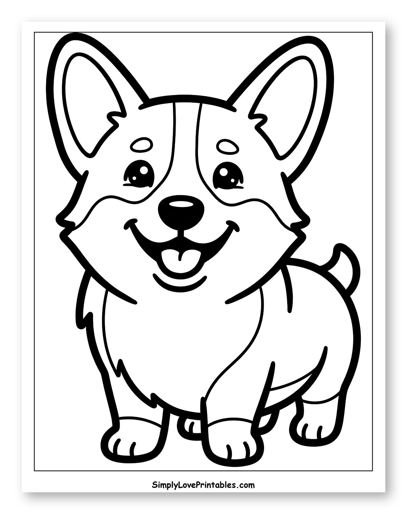 Happy Corgi Puppy Standing Coloring Sheet for Toddlers