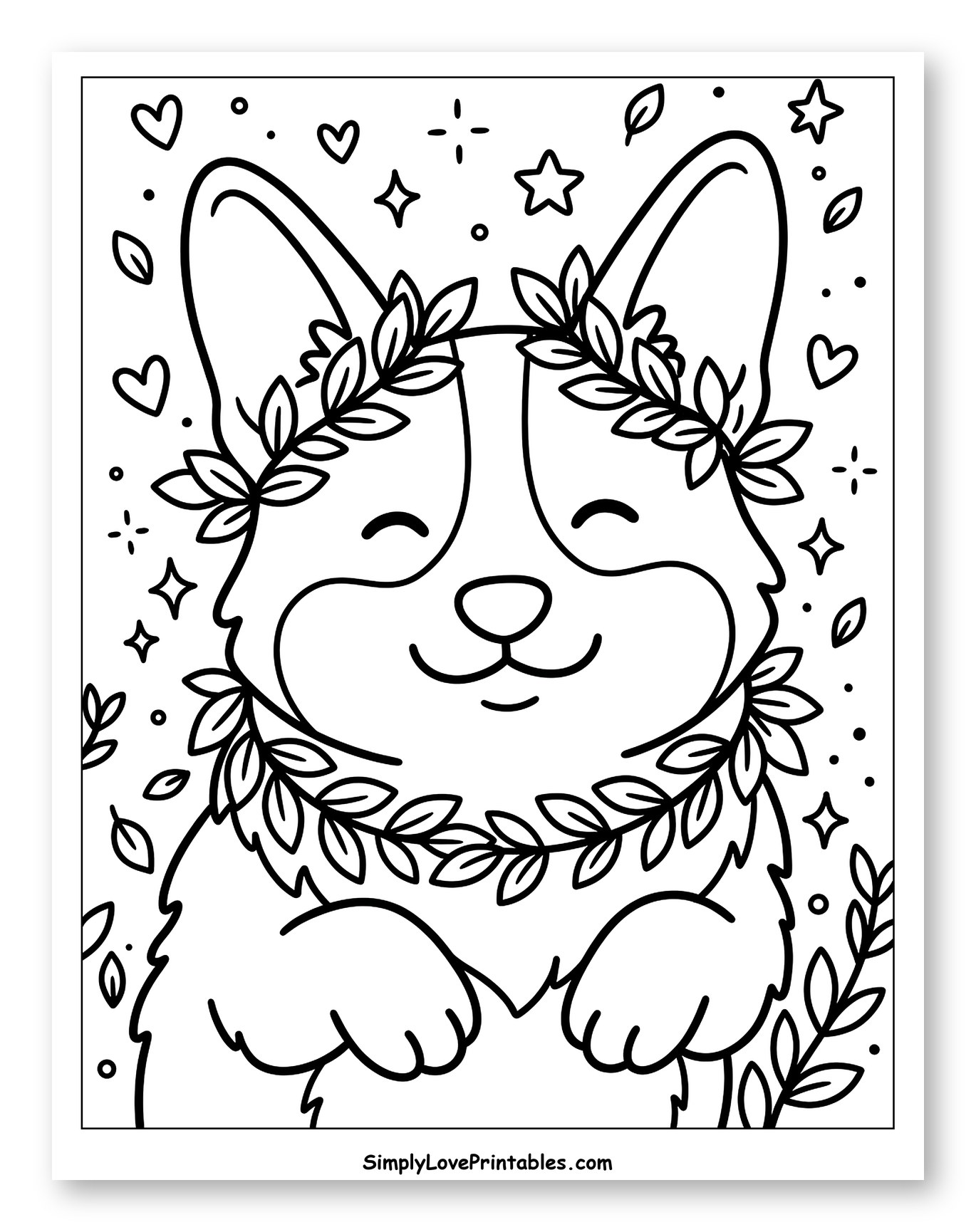Happy Corgi Wearing Leaf Wreaths