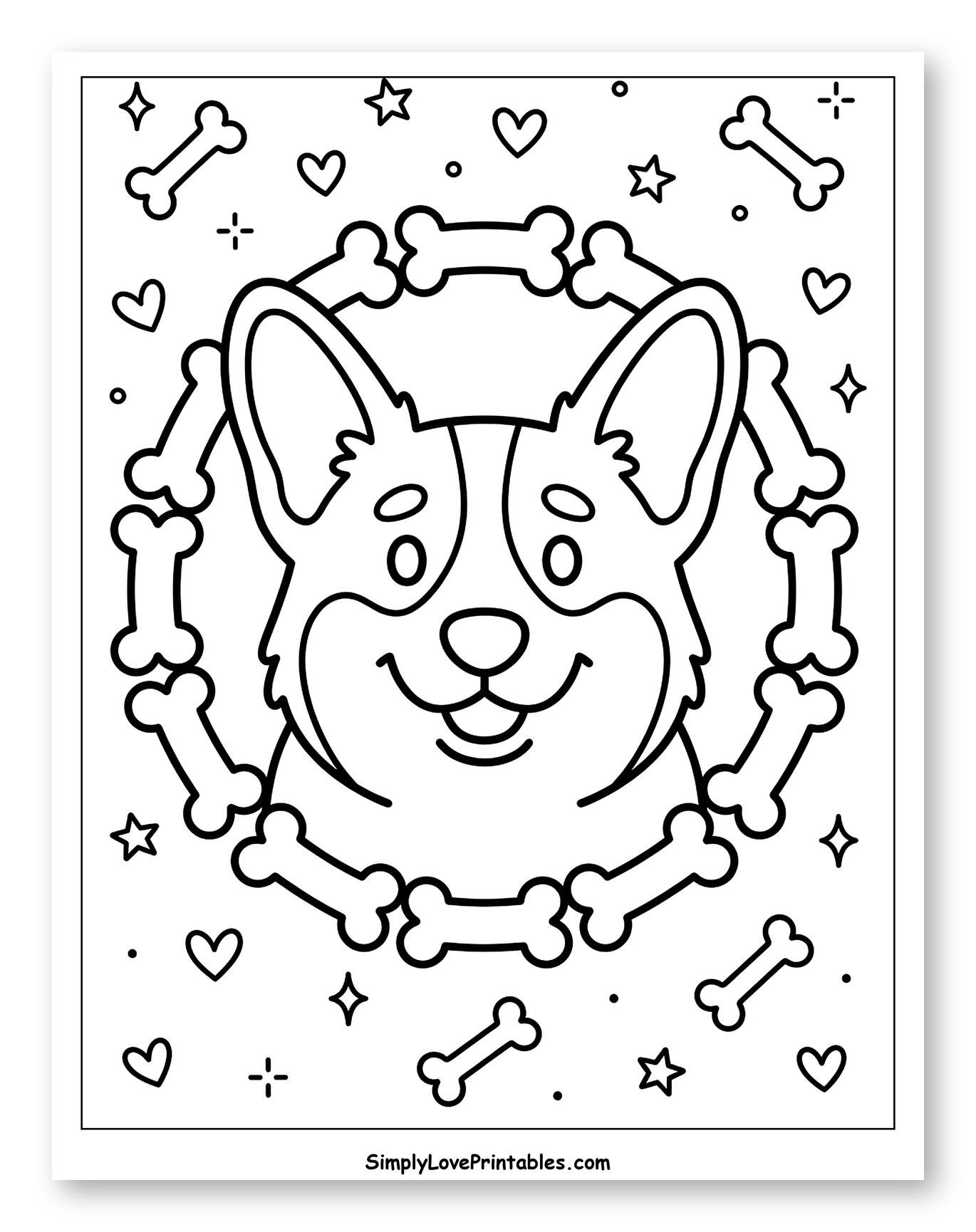 Happy Corgi with Bone Wreath