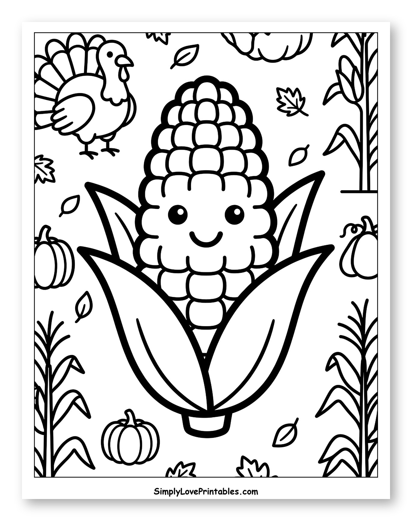 Happy Corn Cob and Thanksgiving Harvest Scene