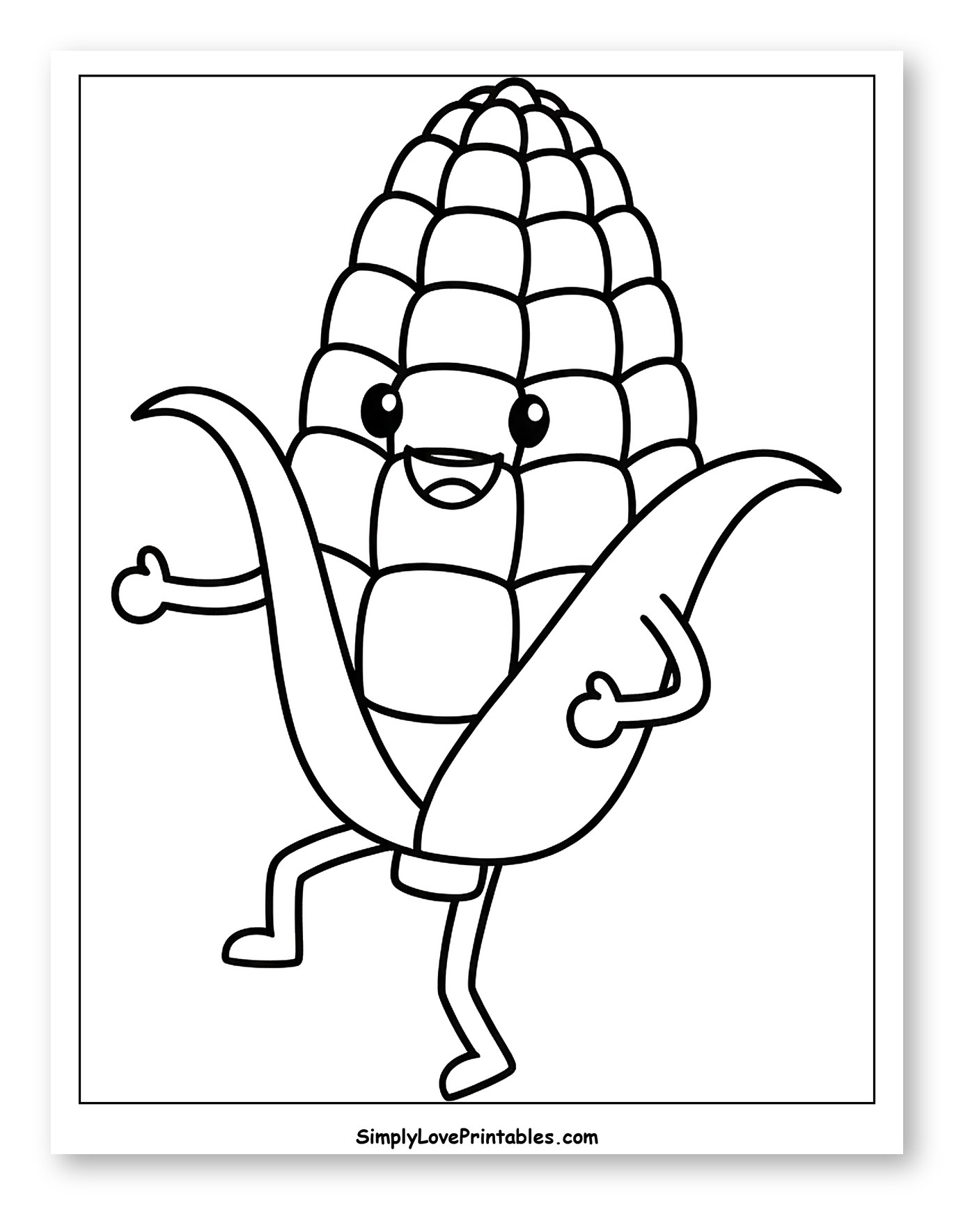 Happy Corn Cob Dancing Cheerfully to Color for Toddlers