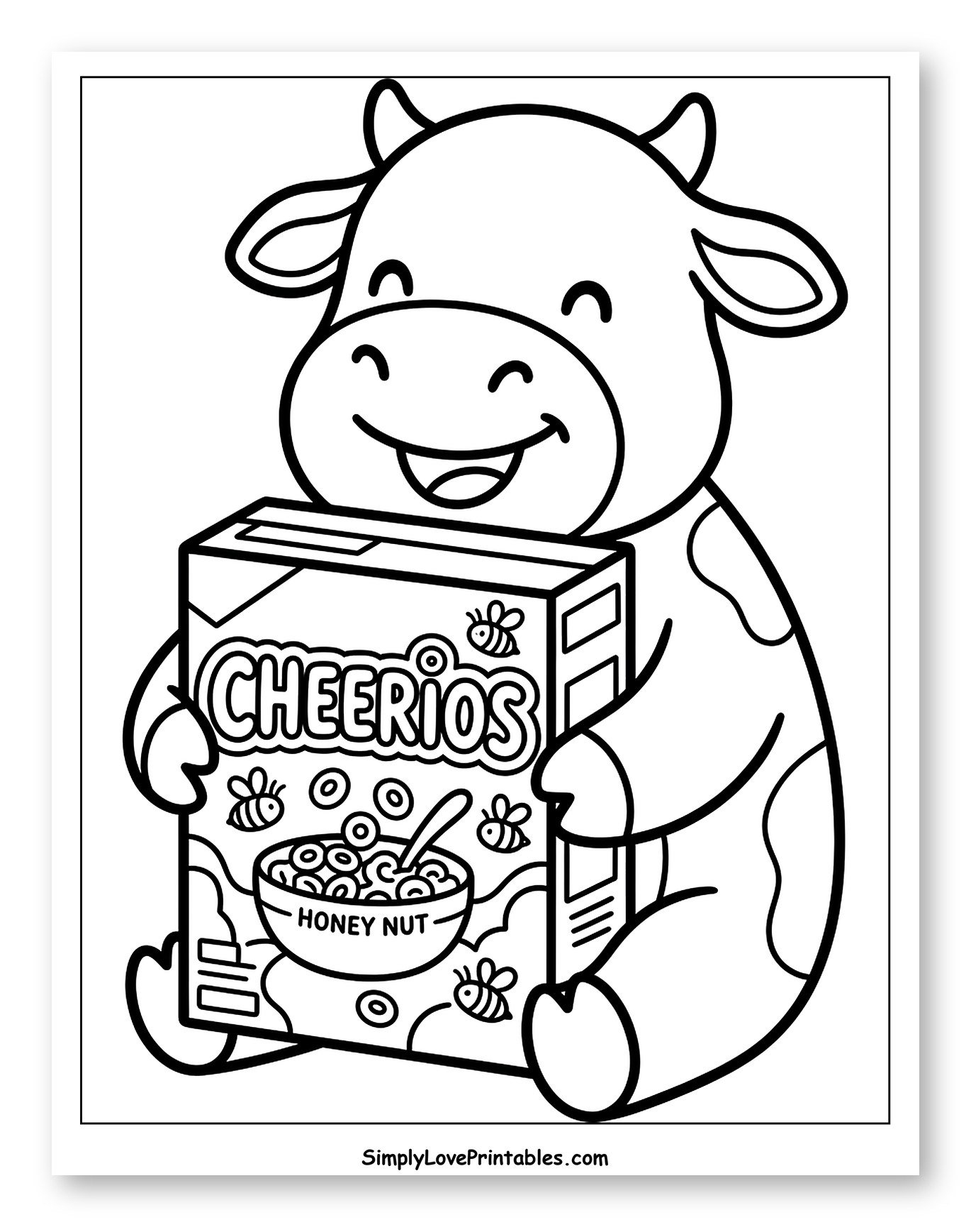 Happy Cow Hugging Honey Nut Cheerios Box Coloring Sheet for Toddlers