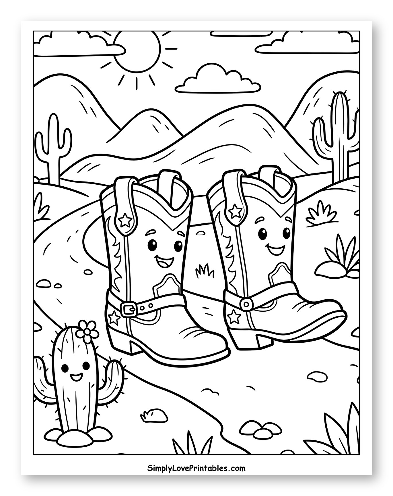 Happy Cowboy Boots and Cactus in Desert