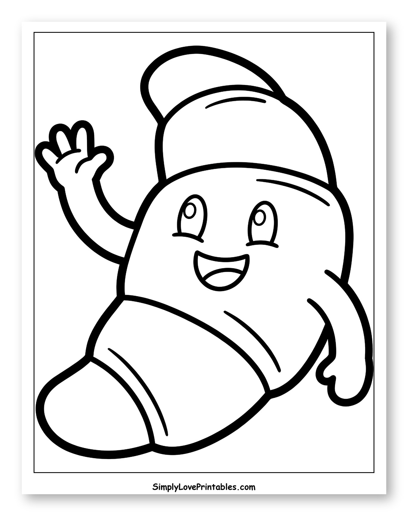Happy Croissant Character Waving to Color for Toddlers