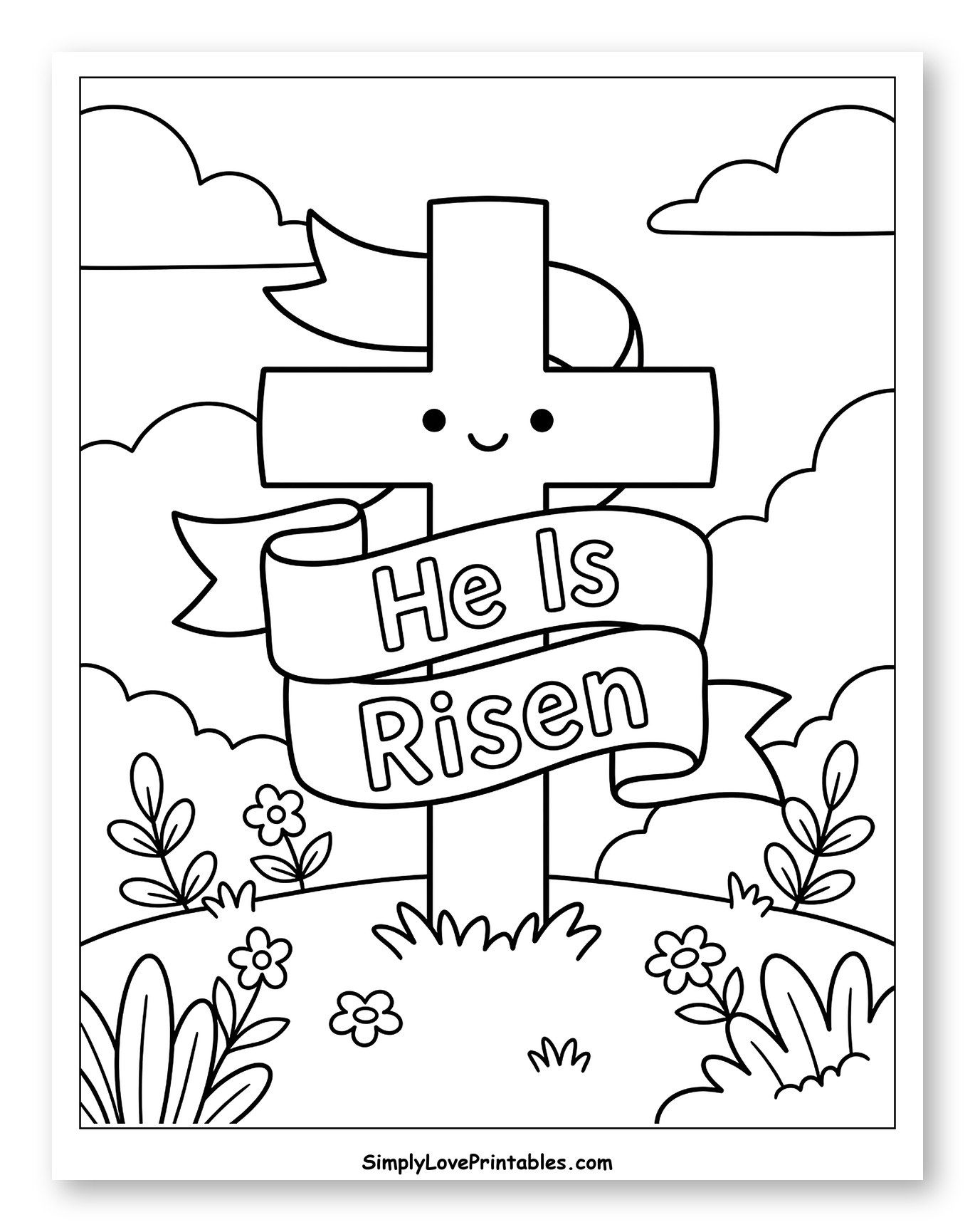 Happy Cross with He Is Risen Banner