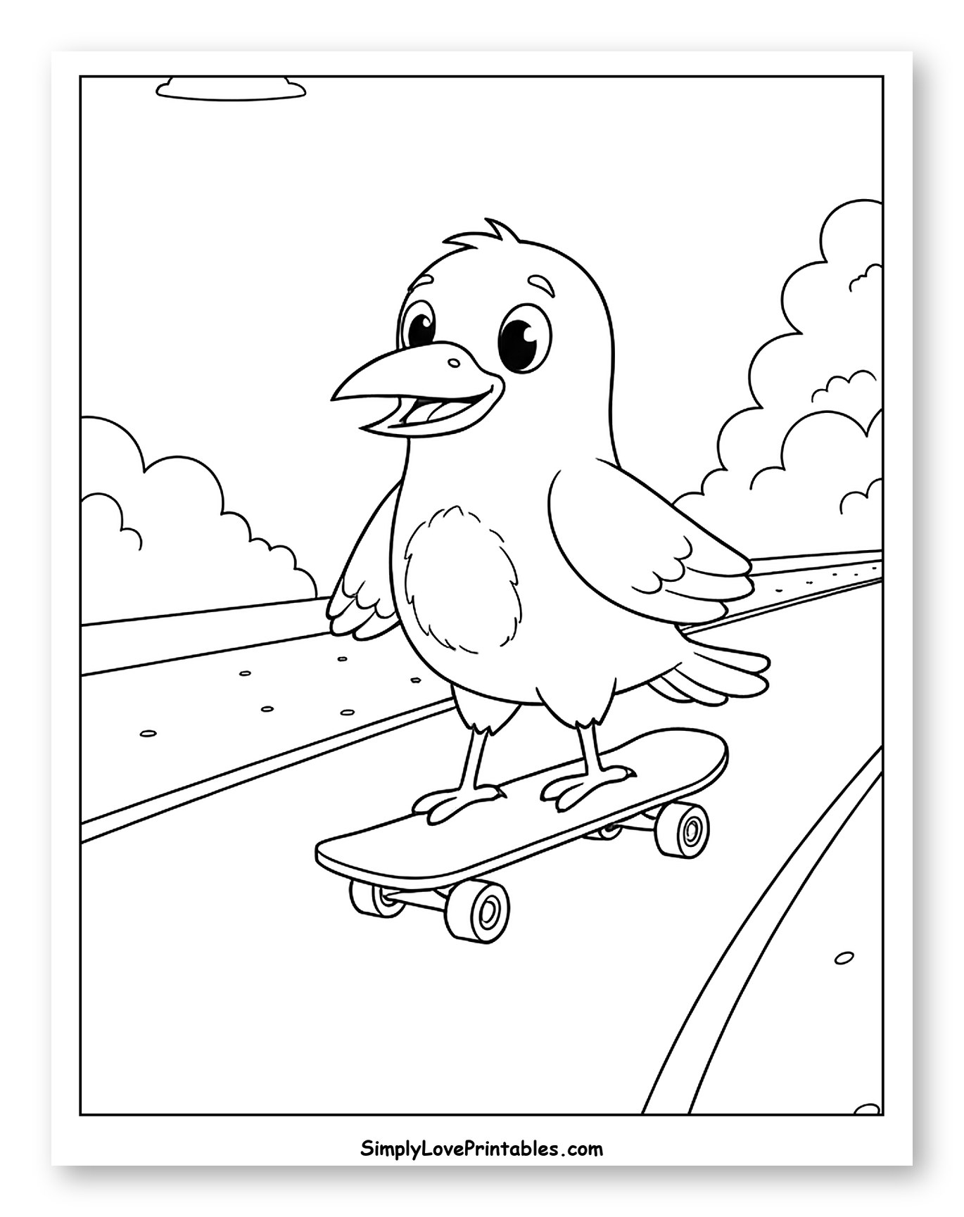 Happy Crow Riding a Skateboard