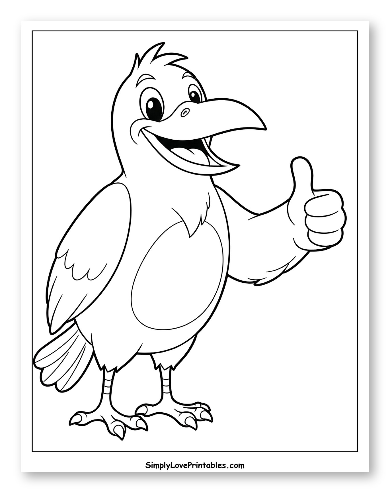 Happy Crow with Thumbs Up Gesture to Color for Toddlers
